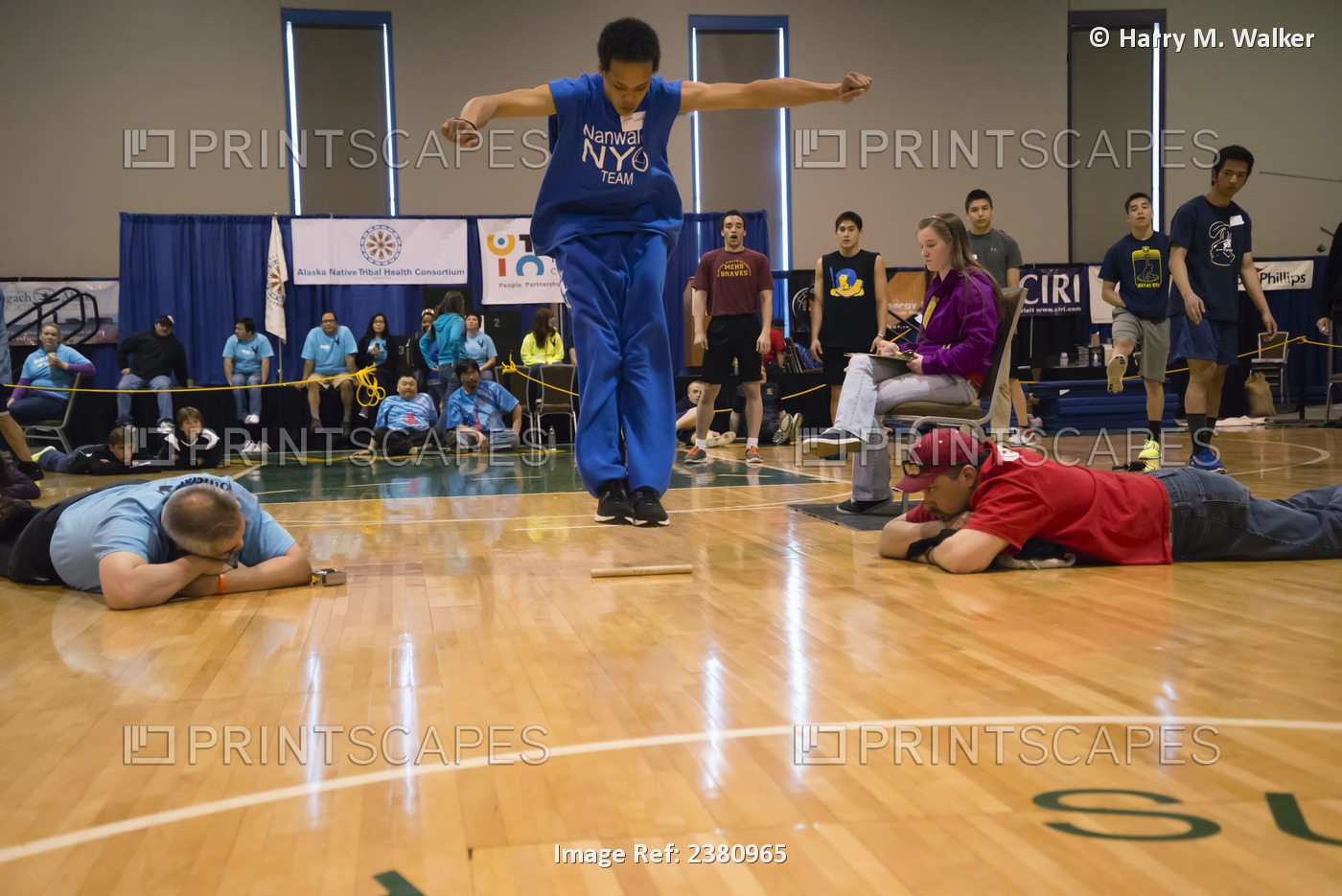 Athlete In Mid Air In Boy's Toe Kick Competition, 2013 Native Youth Olympics, ...