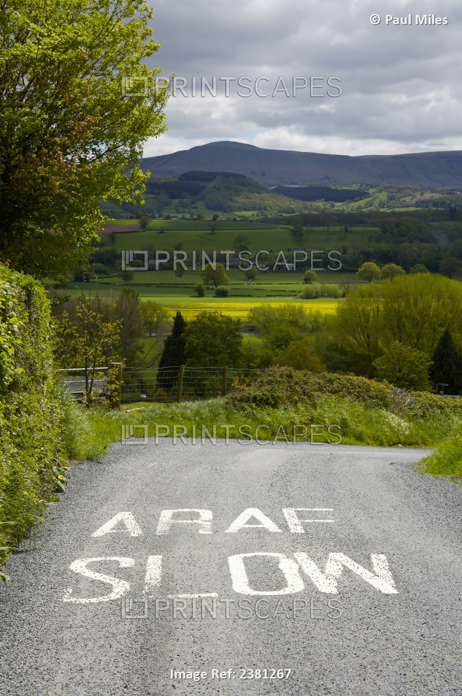 Slow Sign Painted On The Road; Brecon Beacons, Wales
