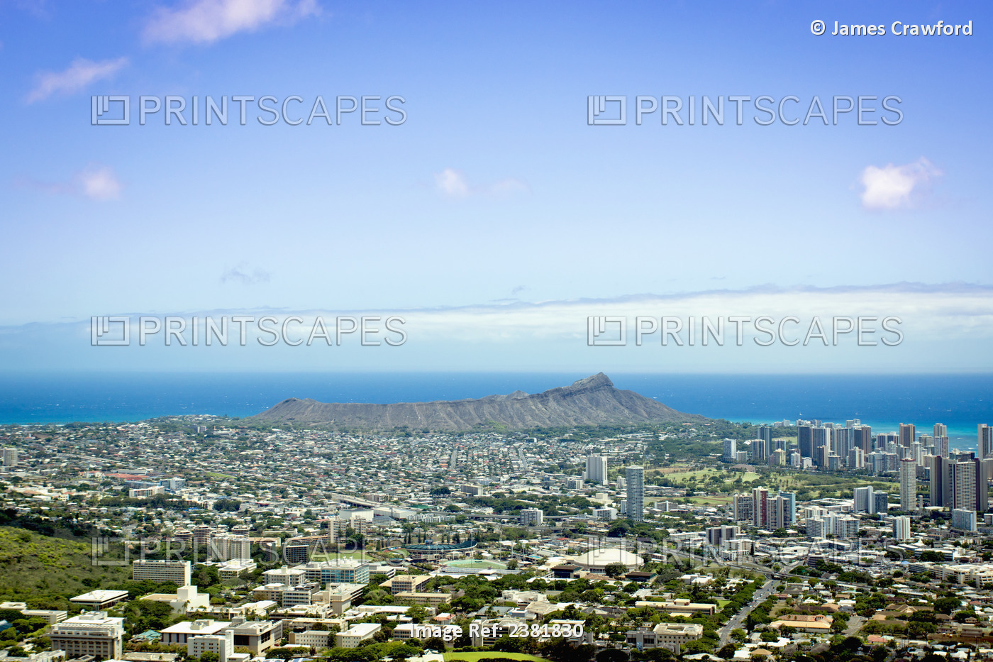 Cityscape Of Honolulu And Diamond Head; Honolulu, Ohau, Hawaii, United States ...