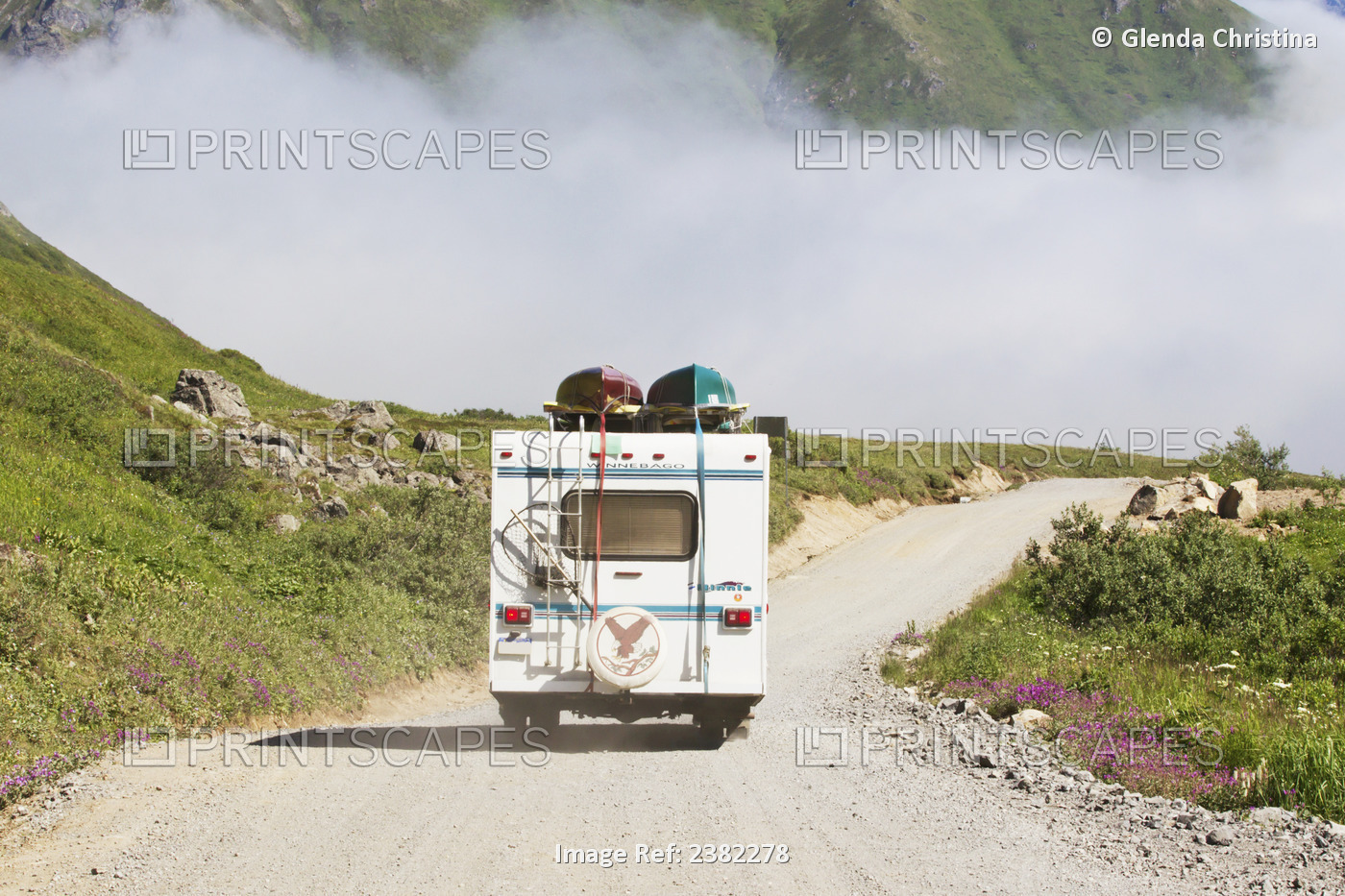Rv Camper On The Road To Hatcher Pass As Fog Lifts Over The Talkeetna ...