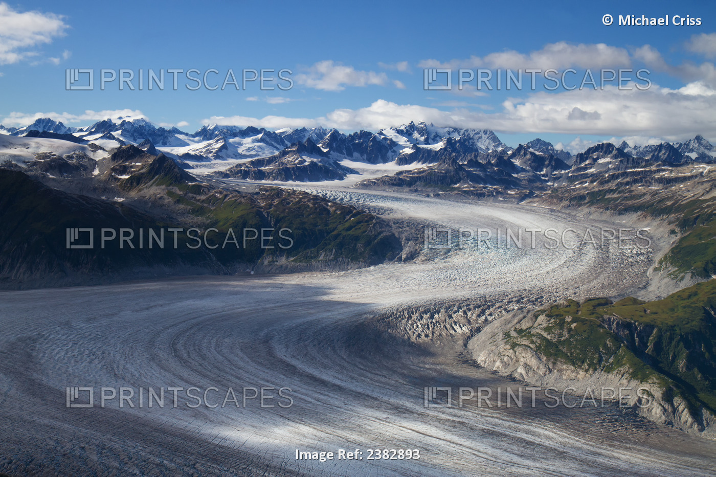 Aerial View Of A Meandering Glacier Within Lake Clark Pass, Southcentral Alaska