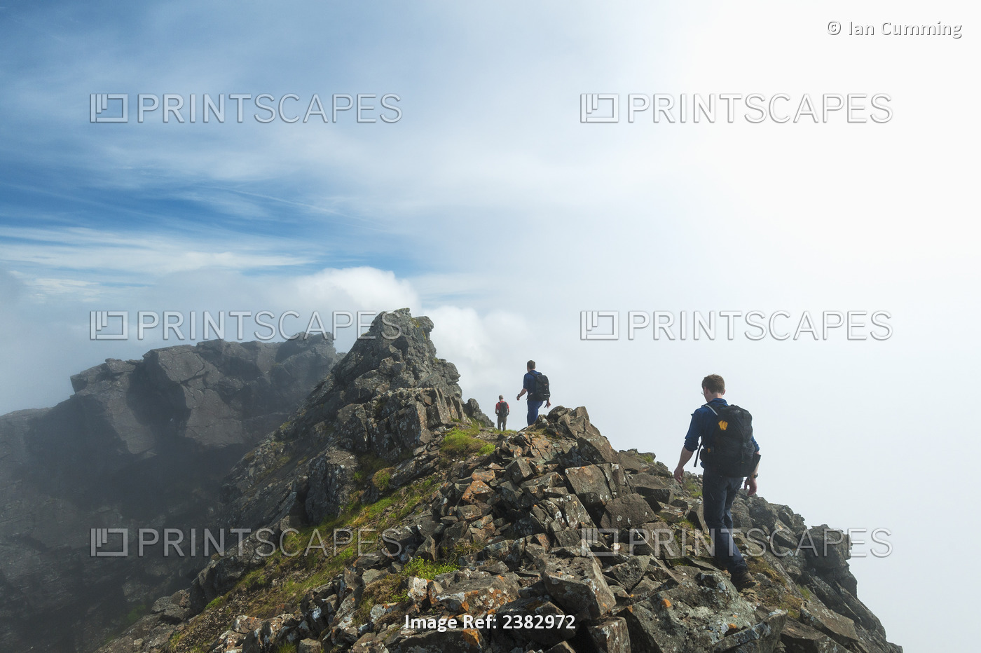 Walkers On Ridge Near The Top Of Sgurr Alasdair In The Black Cuillin; Isle Of ...
