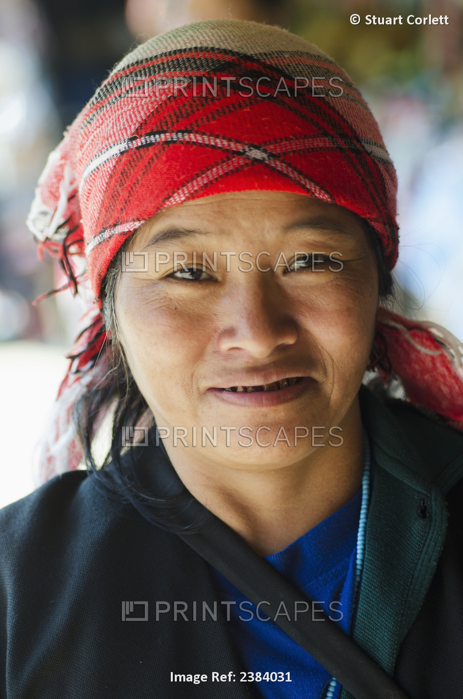 Hill Tribe Woman With Scarf In The Golden Triangle; Thaton, Chiang Rai, Thailand