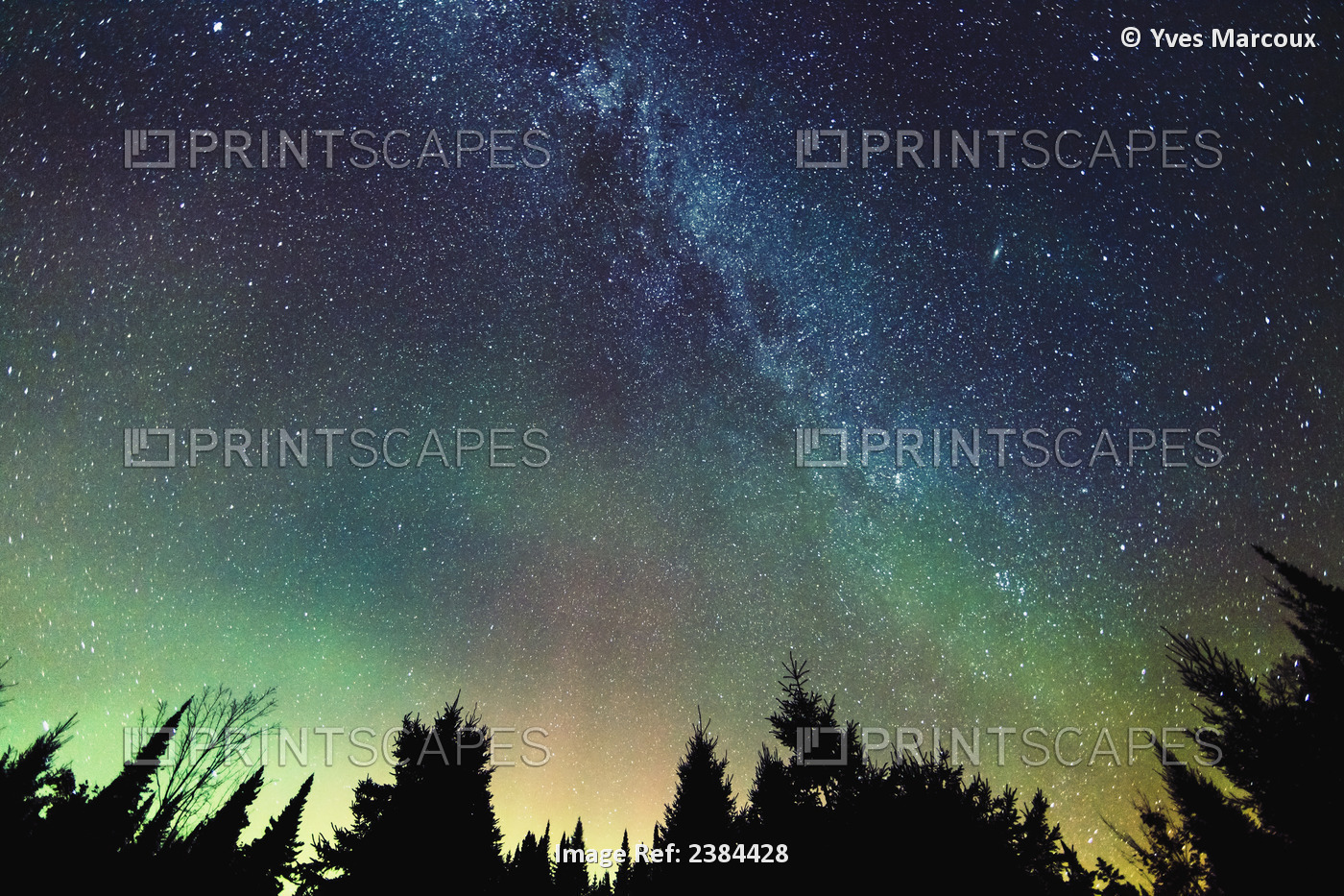 Aurora Borealis And Milky Way Visible In The Sky, Mont-Tremblant National Park; ...