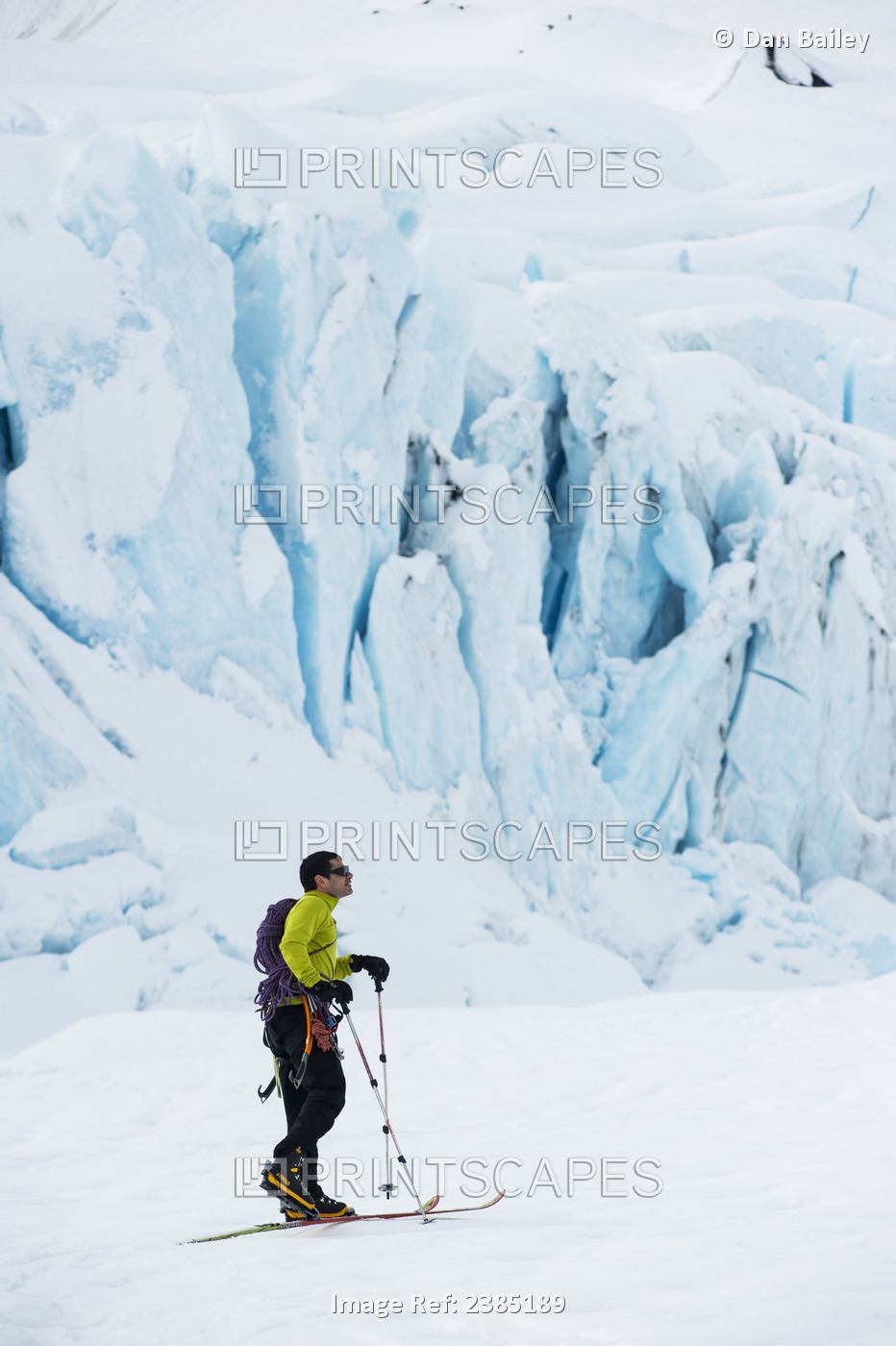 Jeff Benowitz Skiing In Front Of Portage Glacier, Southcentral Alaska, Winter