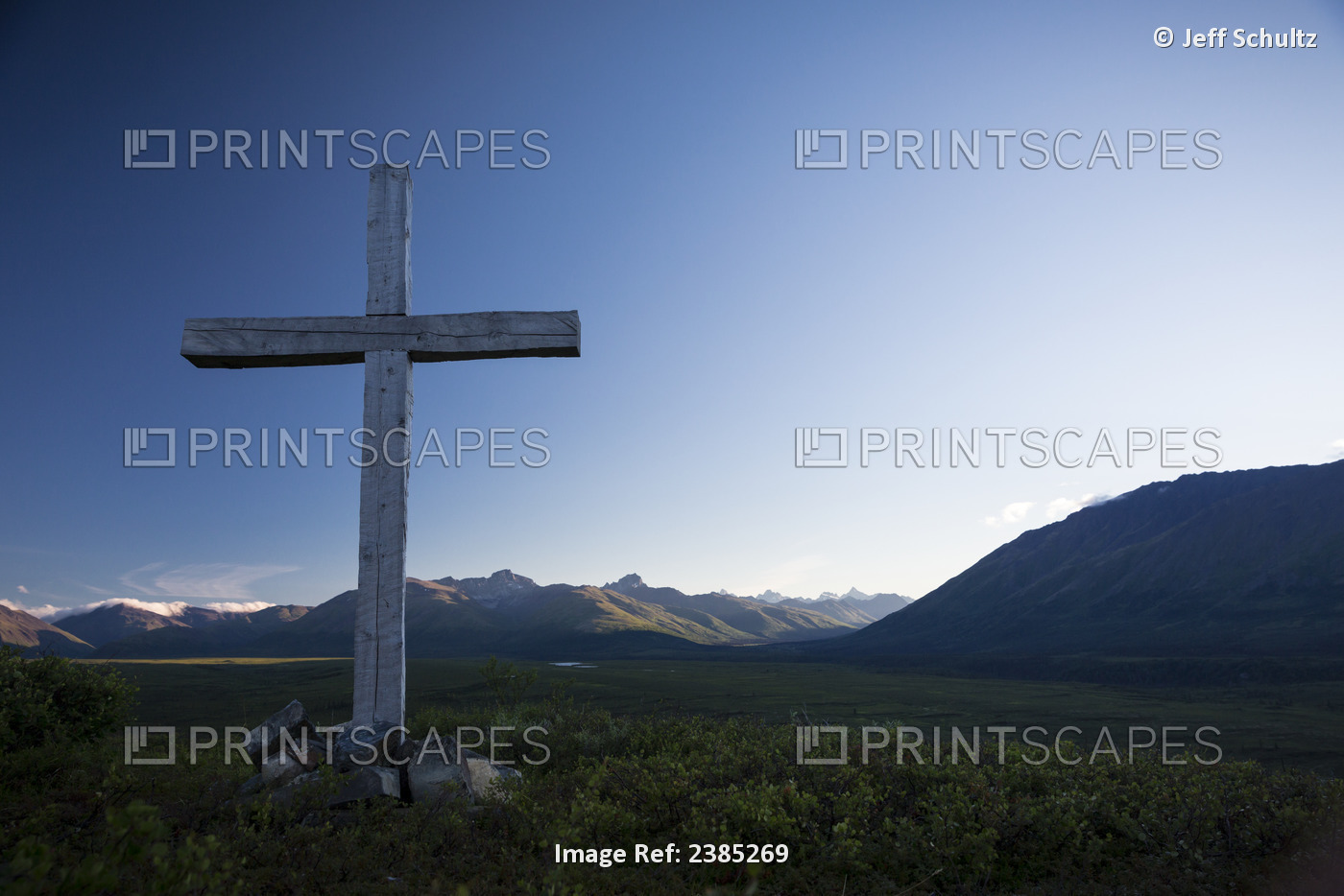 A Cross (Christian Symbol) Sits On Knoll In Valley In Alaska Range, ...