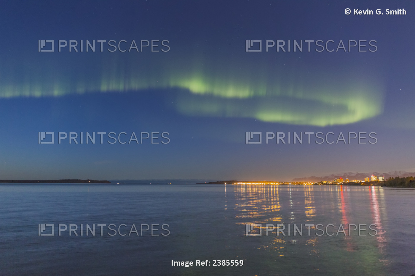 Northern Lights Over Anchorage And The High Tide Of Cook Inlet, Southcentral ...