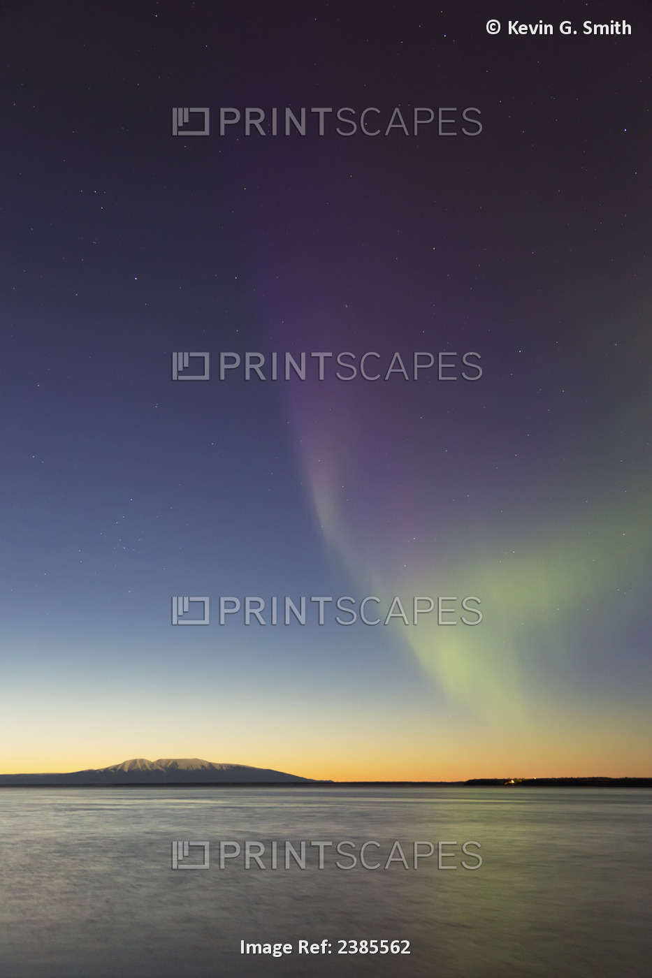 Northern Lights In The Sky Above Mount Susitna At High Tide During Twilight, ...