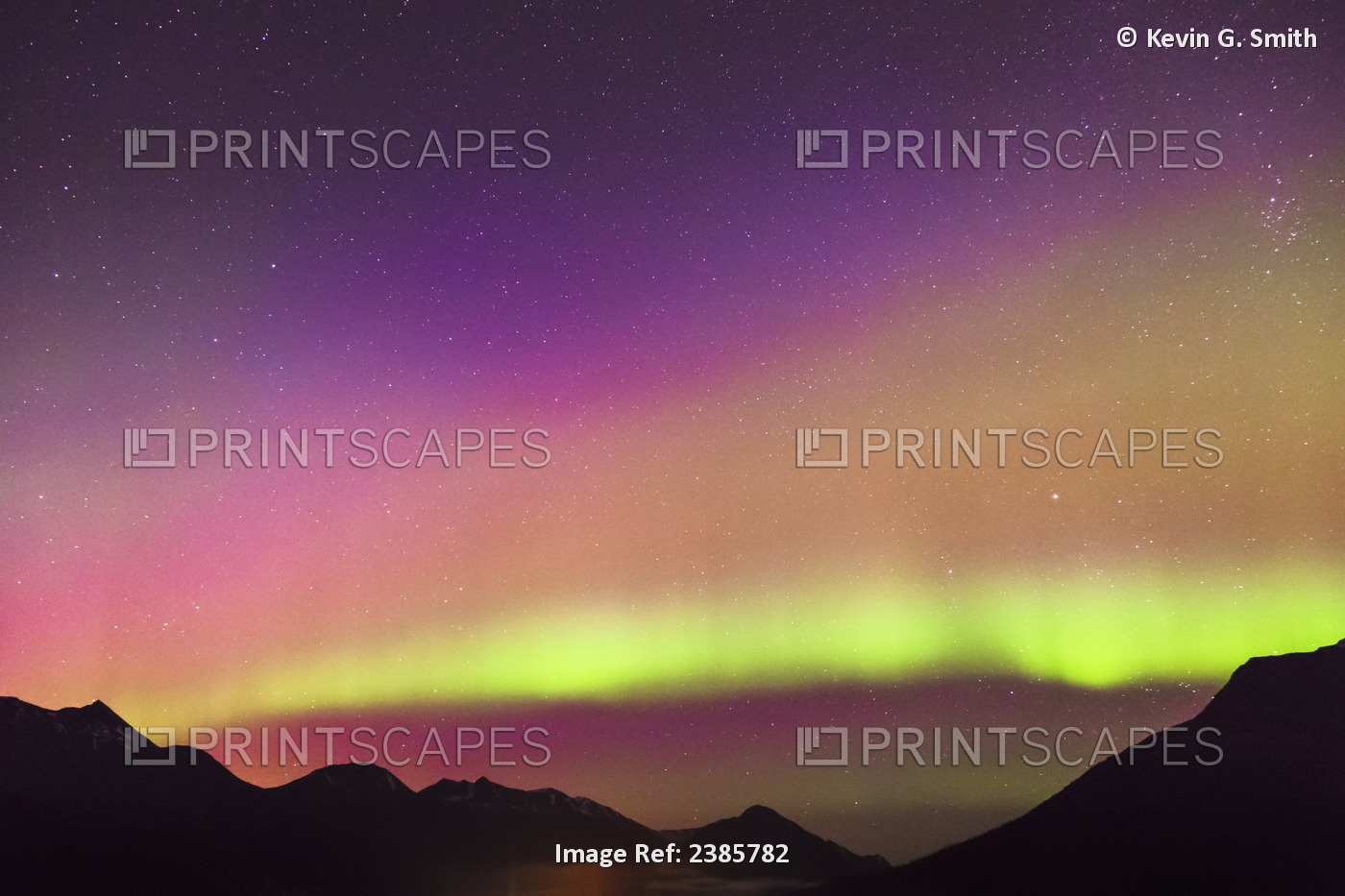 Northern Lights In The Sky Above Moose Pass, Silhouetted Kenai Mountains In The ...