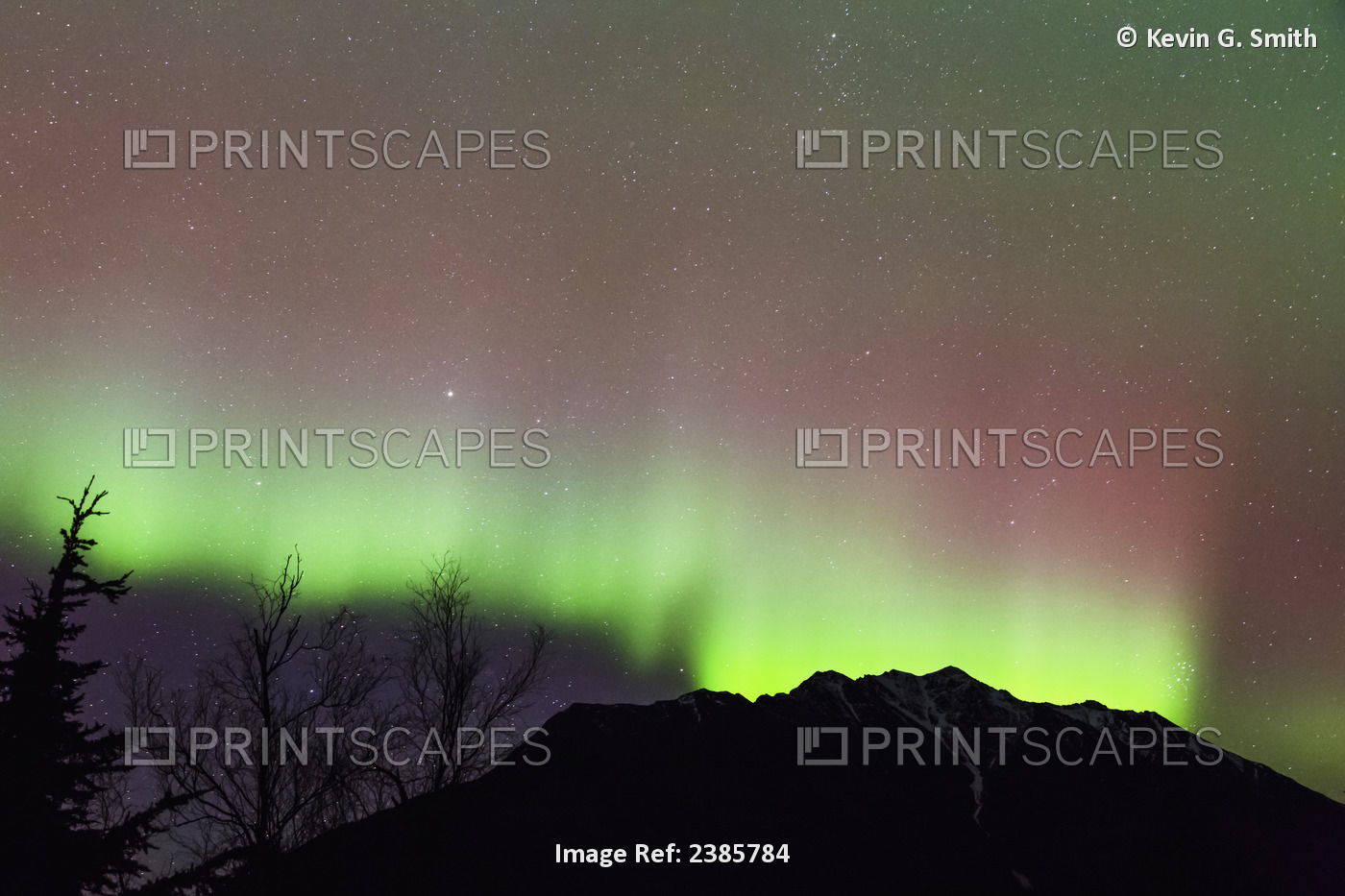 Northern Lights In The Sky Above Moose Pass, Silhouetted Kenai Mountains And ...