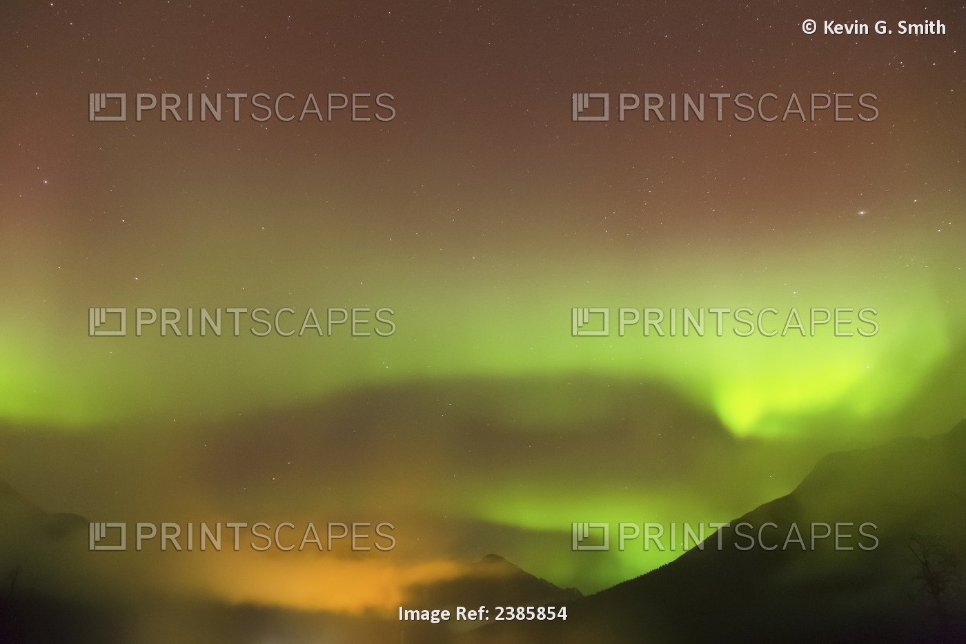 Northern Lights In The Sky Above Moose Pass, Silhouetted Kenai Mountains In The ...