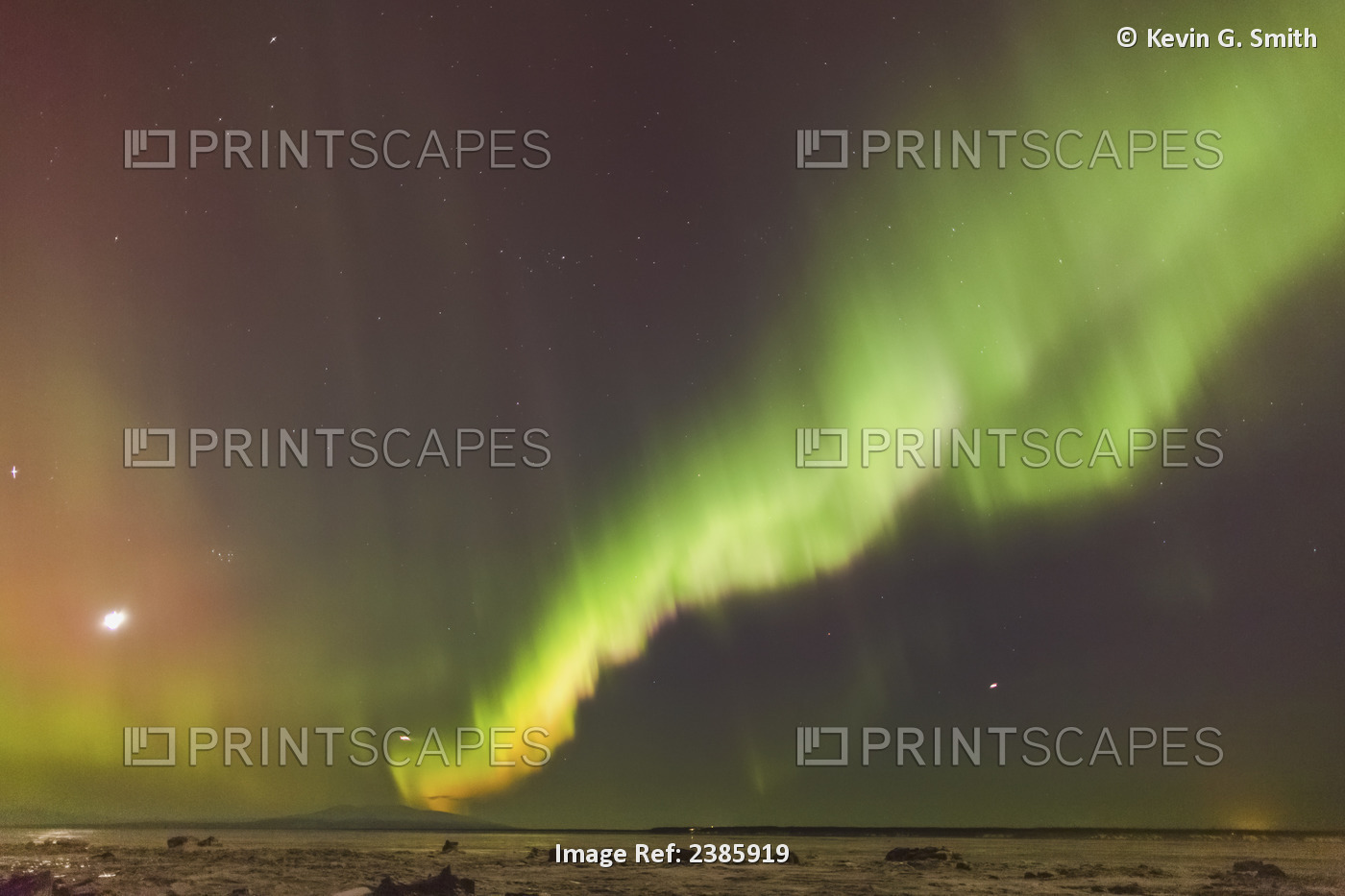 Northern Lights And Moon In The Sky Above The Snow Covered Mudflats Of Knik ...