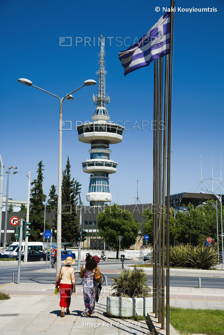 Ote Telecom Tower And Revolving Restaurant With The Greek Flag On Pole; ...