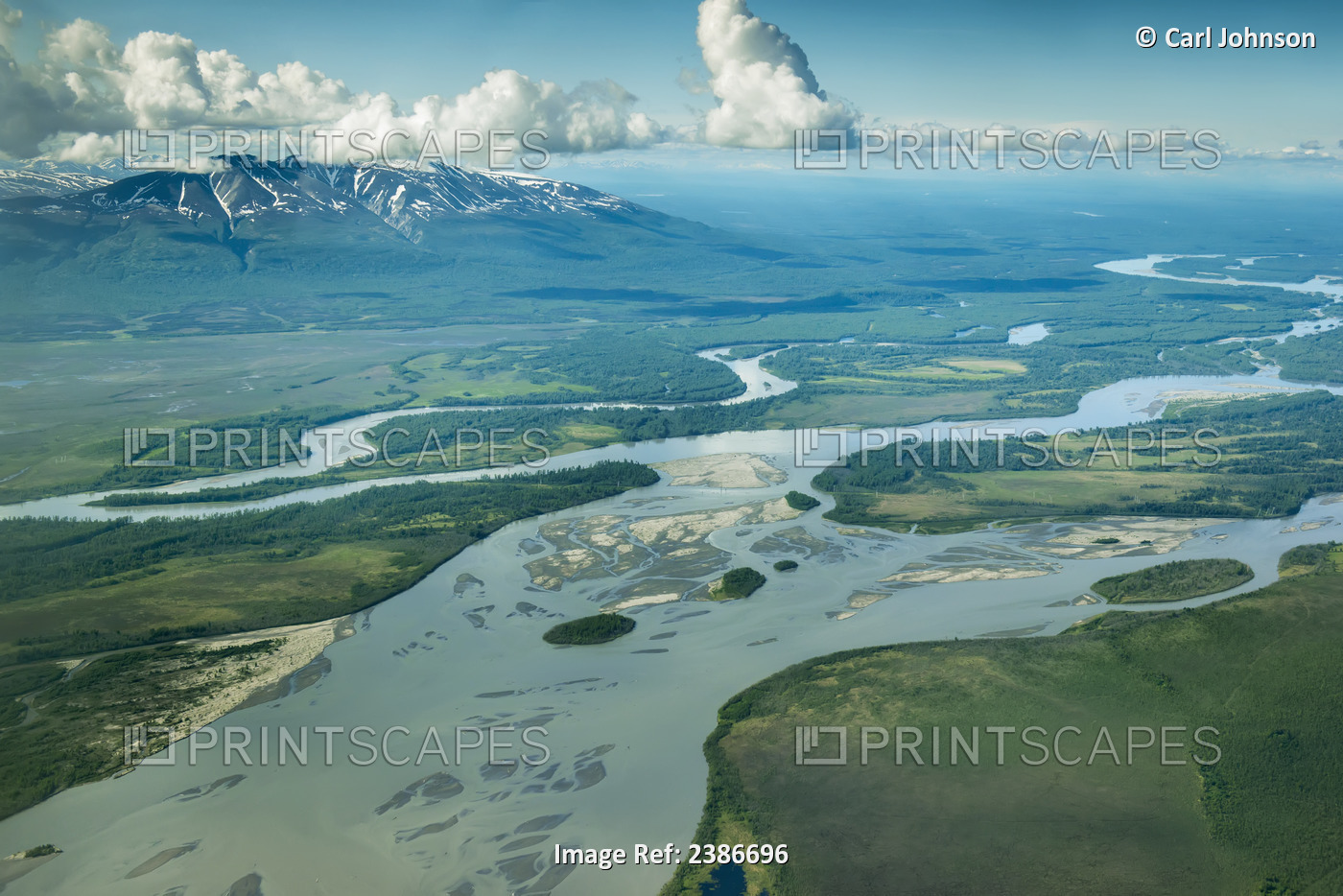 Aerial View Of The Susitna River And Mt. Susitna In Early Summer, Southcentral ...
