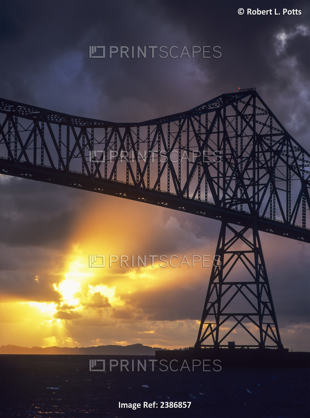 The Sun Sets Below The Astoria-Megler Bridge; Astoria, Oregon, United States Of ...