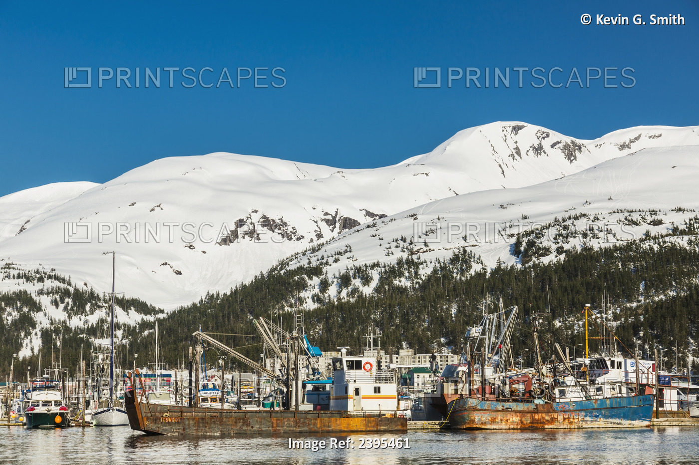 View Of The Whittier Small Boat Harbour With The City Of Whittier And ...
