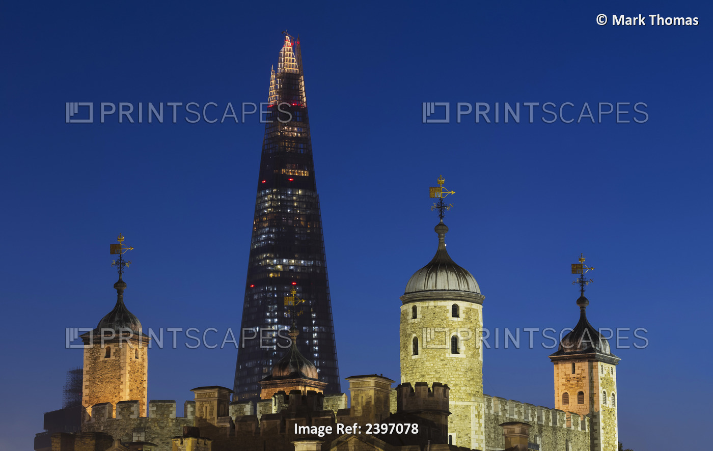 The Shard Skyscraper And The Tower Of London At Dusk; London, England