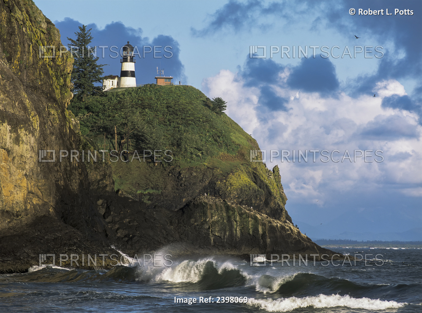 Waves Break At Cape Disappointment Lighthouse; Ilwaco, Washington, United ...