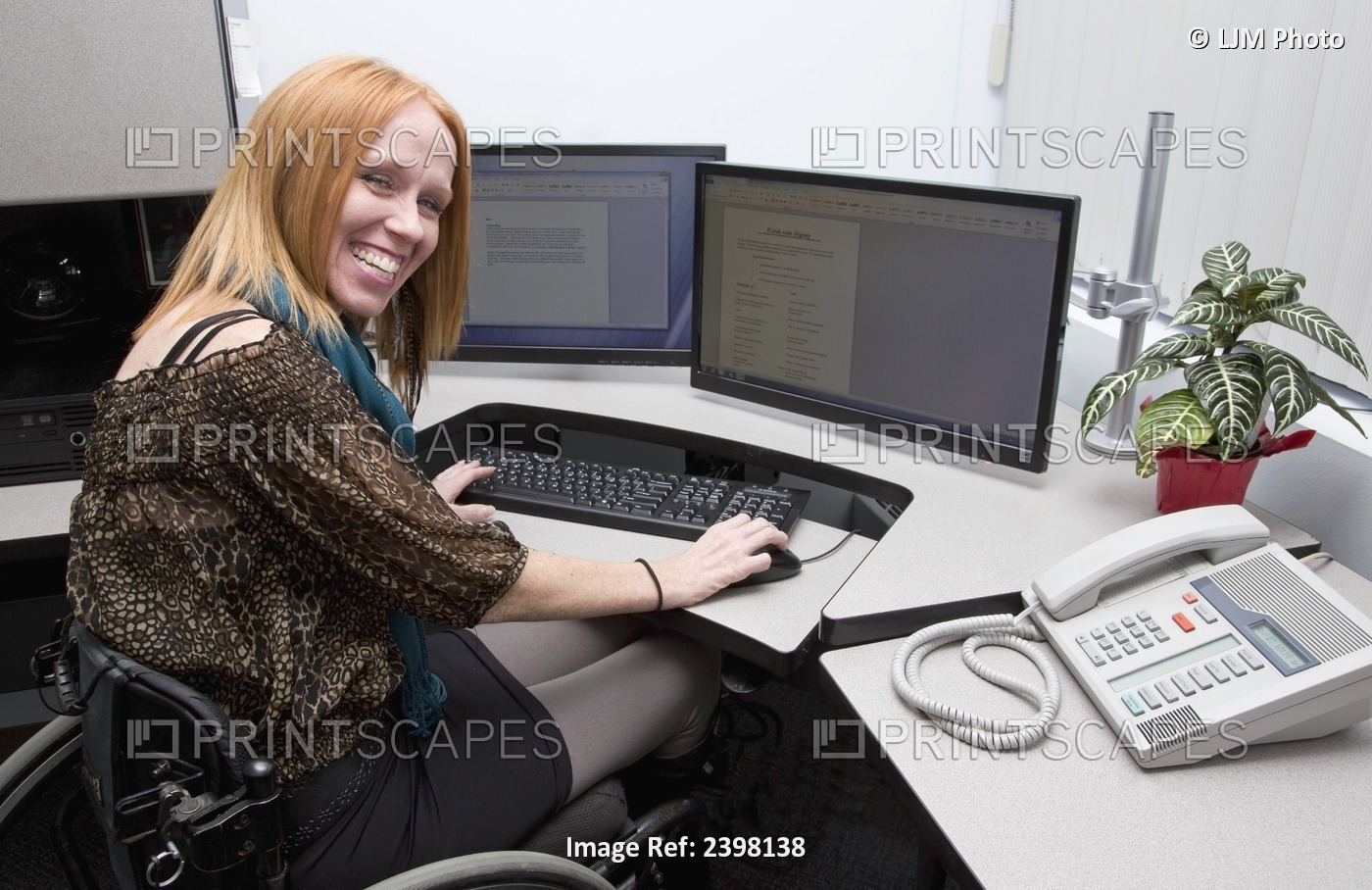 Woman With Spinal Cord Injury Working In A Business Setting; Edmonton, Alberta, ...