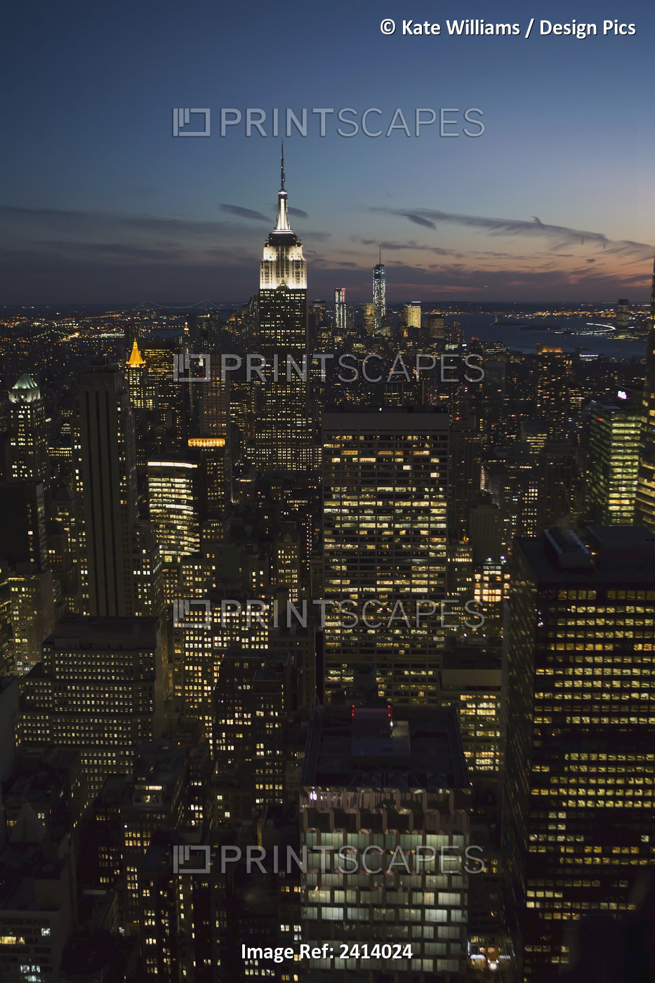 New York City Buildings Illuminated At Nighttime; New York City, New York, ...