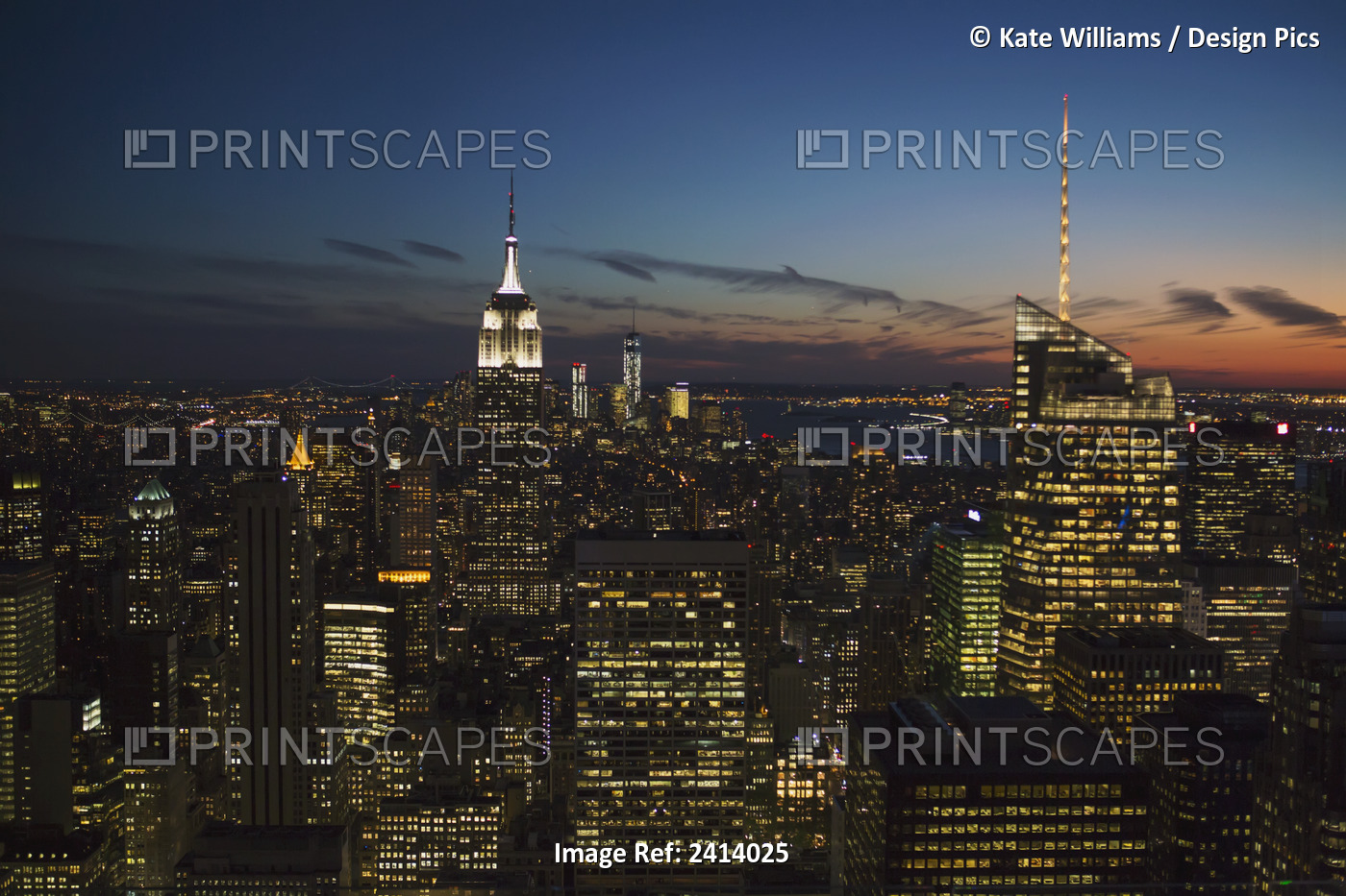 New York City Buildings Illuminated At Nighttime; New York City, New York, ...