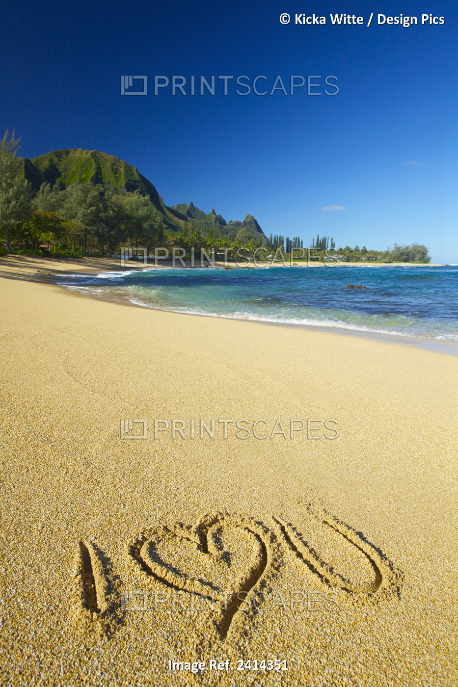 I Love You Written In The Sand On Tunnels Beach; Kauai, Hawaii, United States ...