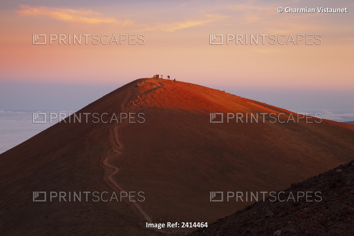 Visitors Watching Sunset From Cinder Cone Called Puu Wekiu, Summit Of Mauna ...