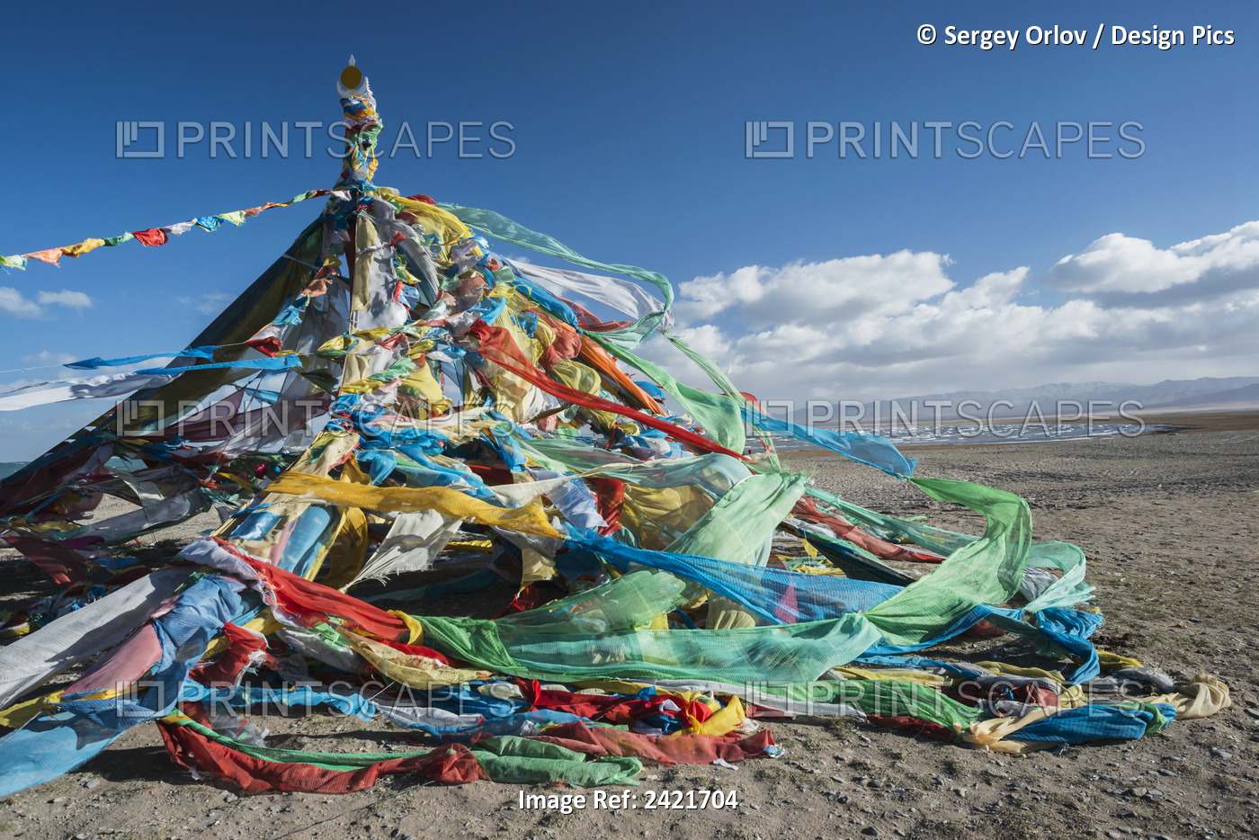 Colourful Tibetan Prayer Flags (Lung Ta) Under The Strong Wind Near Qinghai ...