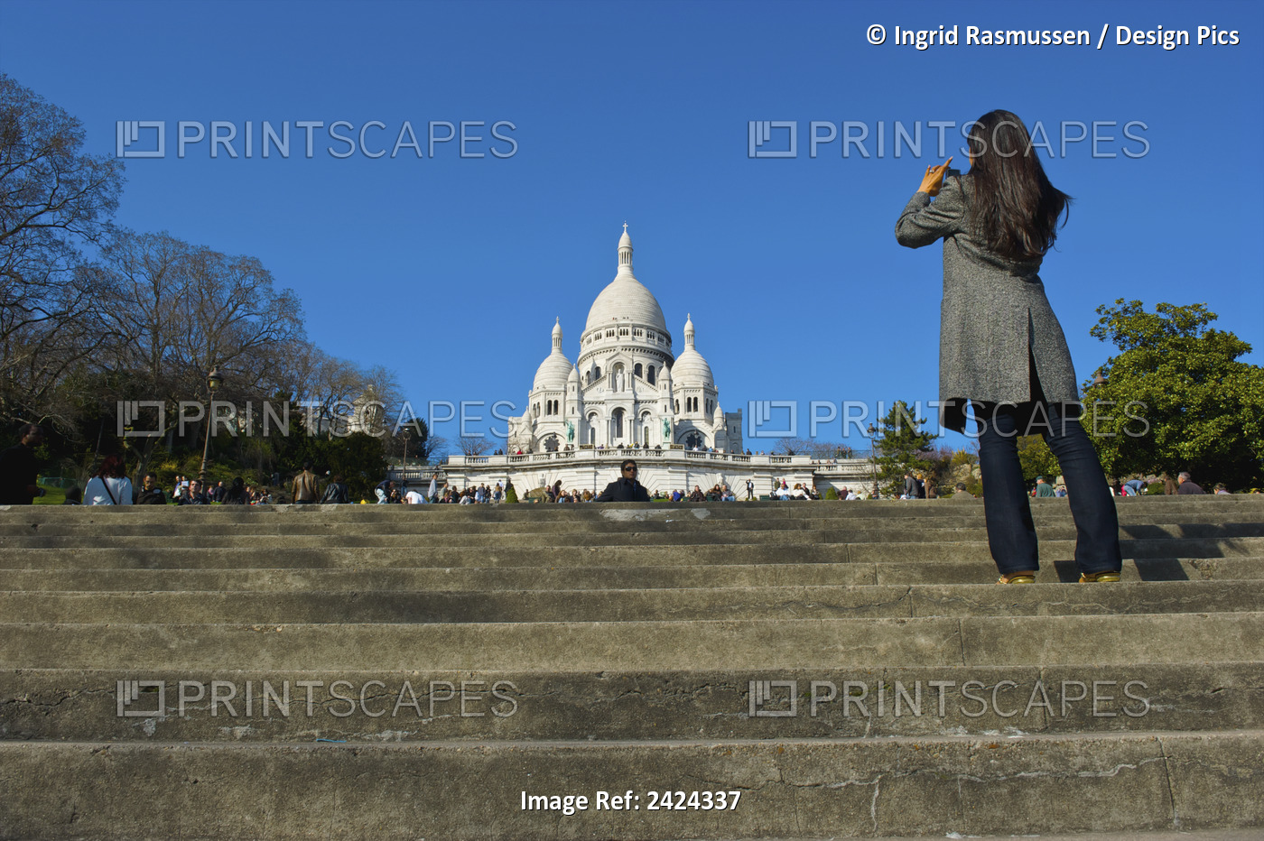 Tourist Stands On The Steps And Takes A Photograph Of The Basilica Of The ...