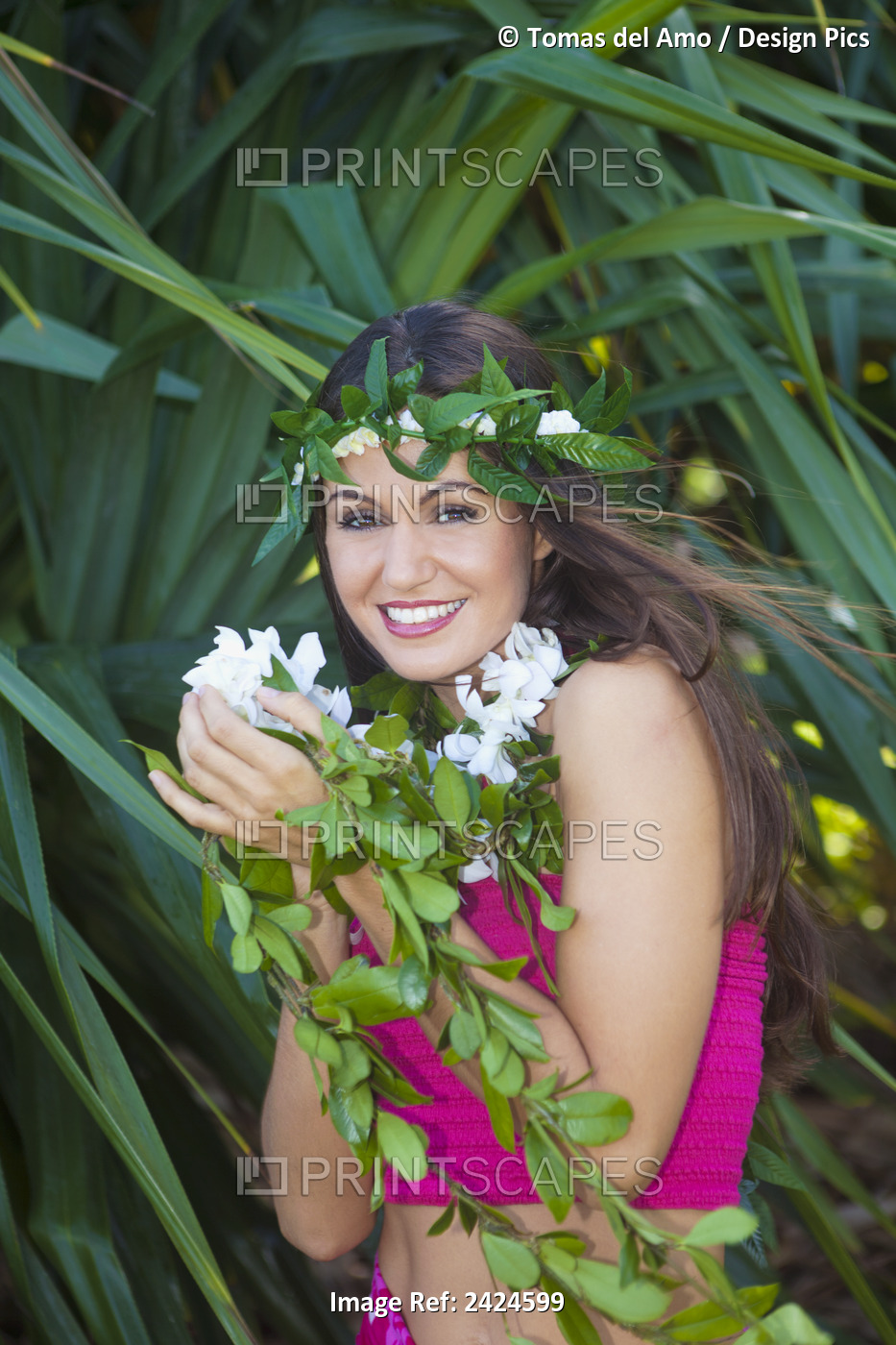 Beautiful Hawaiian Young Woman In A Garden; Kailua, Hawaii, United States Of ...