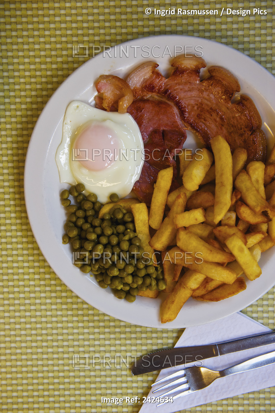 Meal Of An Egg, French Fries And Peas; London, England