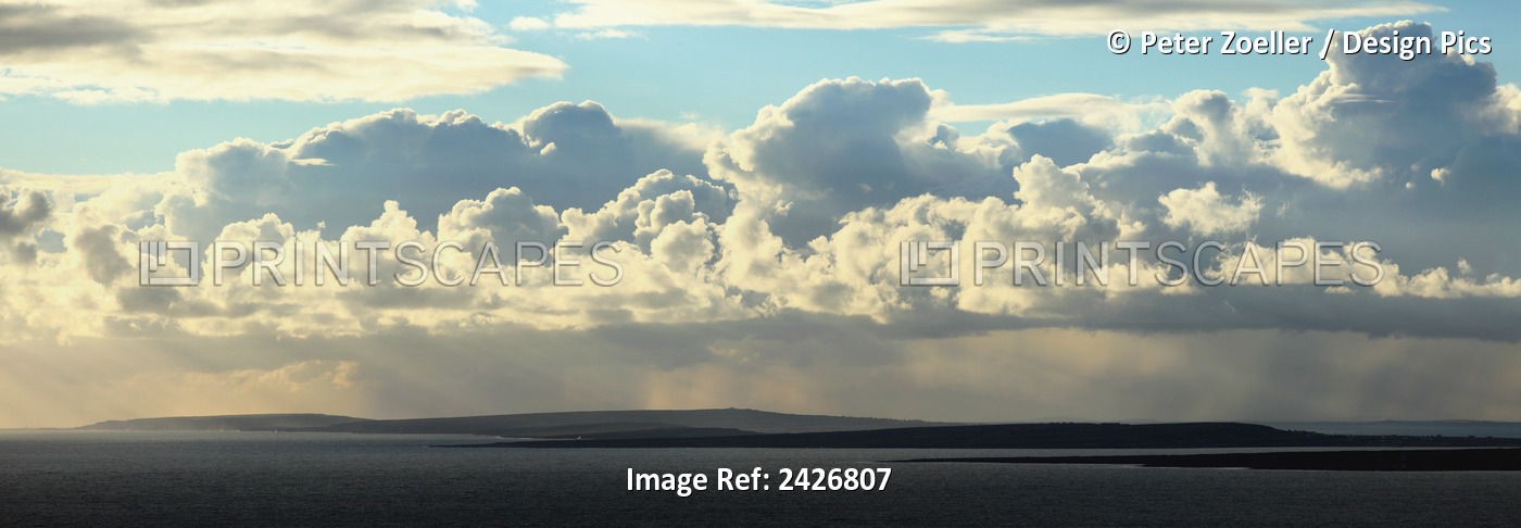 View Of Aran Islands From Cliffs Of Moher With A Dramatic Cloud Formation; ...