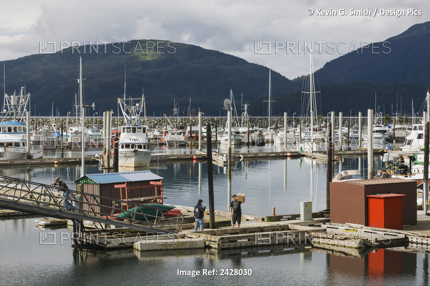 Workers On The Docks At The Cordova Small Boat Harbor, Prince William Sound, ...