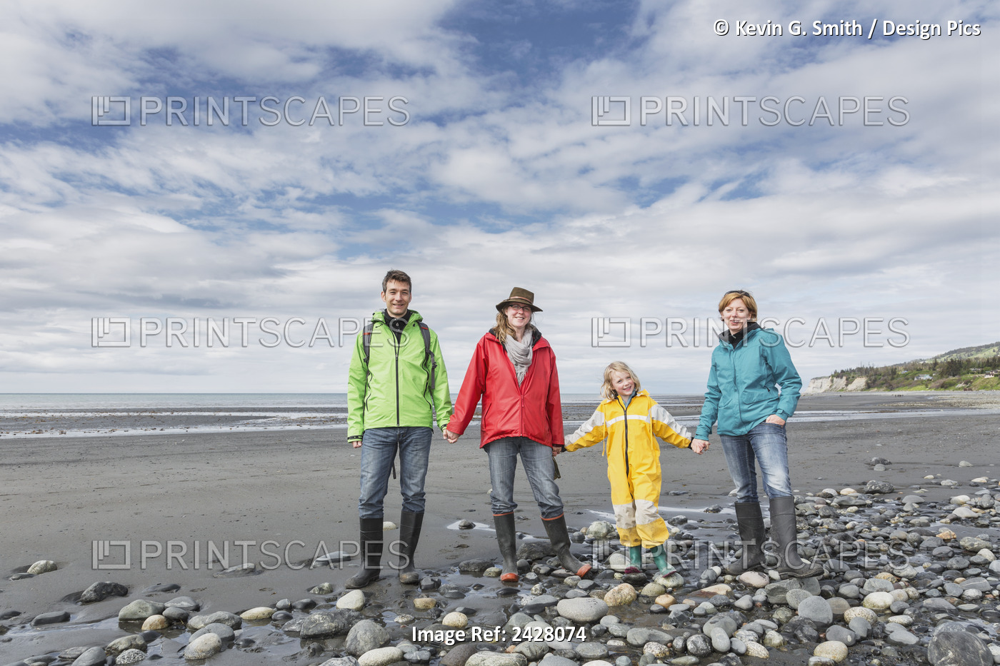 Family Walking On Bishop's Beach, Homer, Kenai Peninsula, Southcentral Alaska, ...