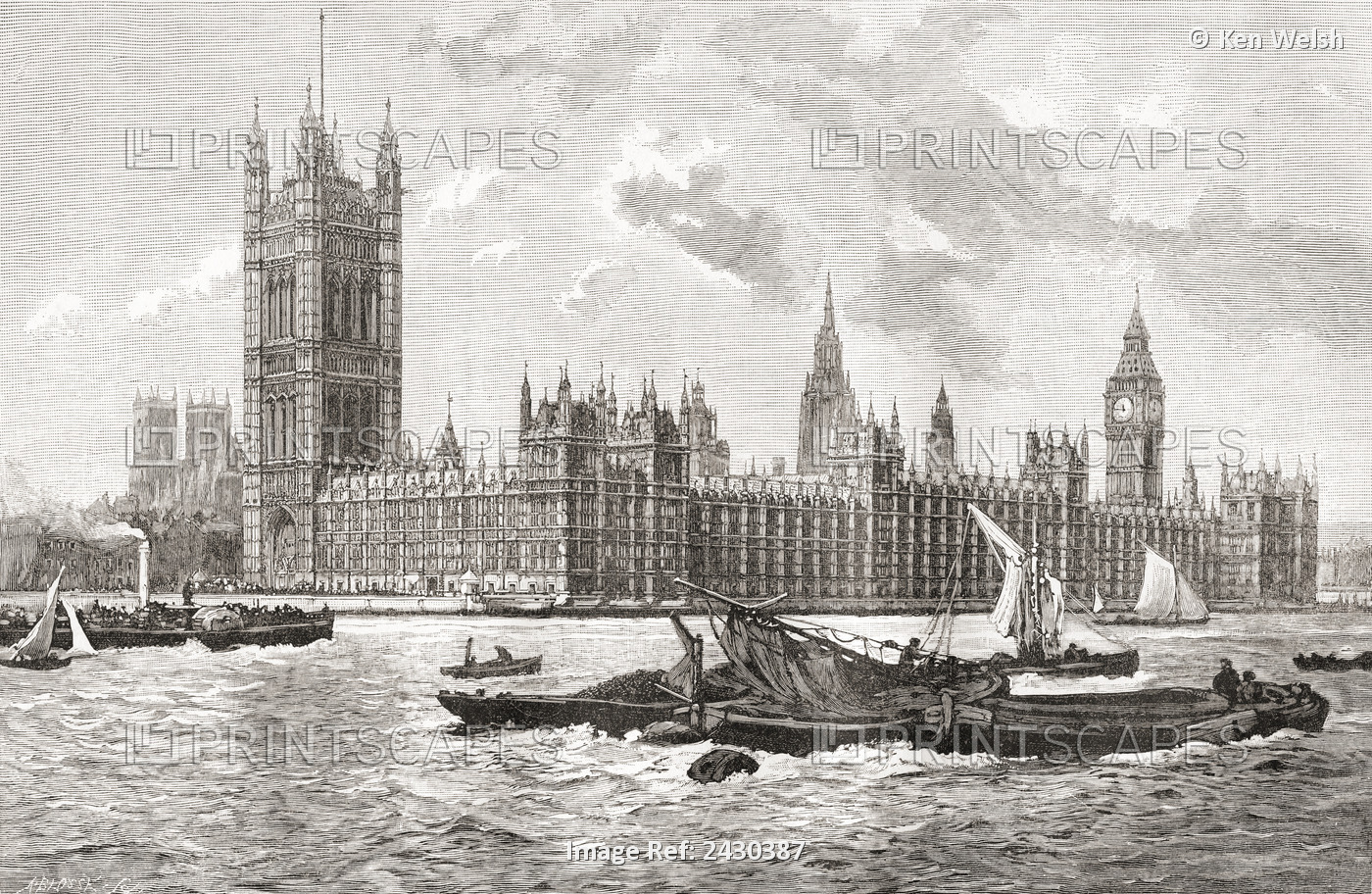 The Houses Of Parliament, City Of Westminster, London, England In The 19th ...