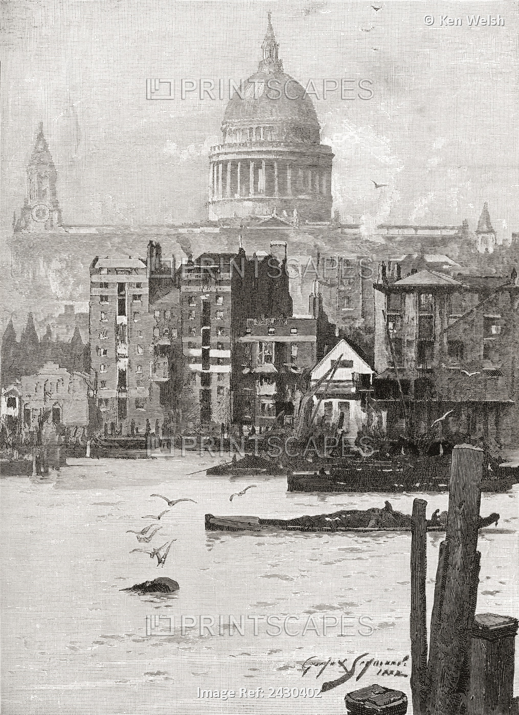 St. Paul's Cathedral From The Surrey Shore, London, England In The 19th ...