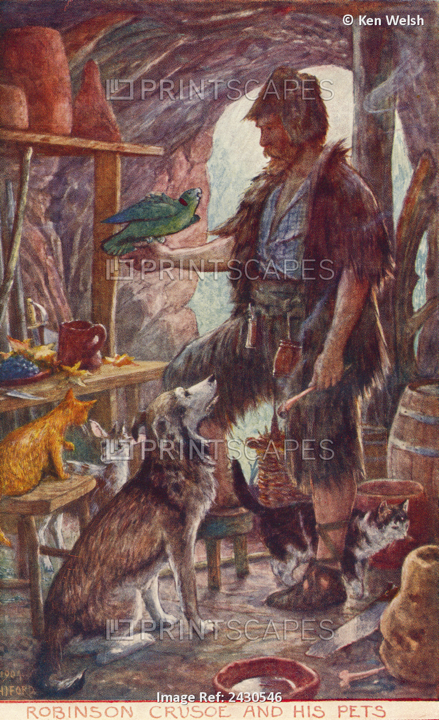 Robinson Crusoe And His Pets. From Adventures Of Robinson Crusoe, Published ...