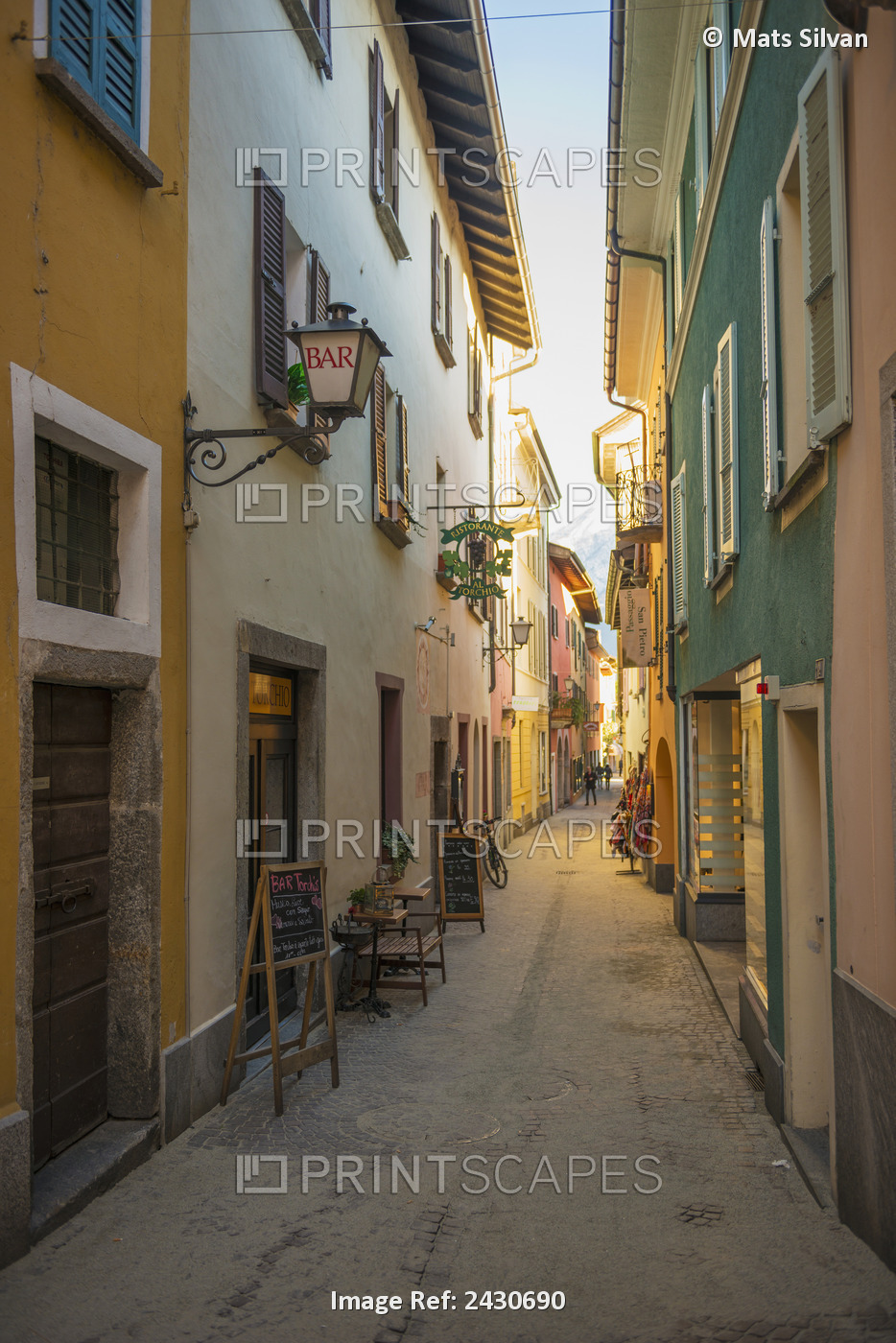 Colorful Architecture Along A Narrow Alleyway; Ascona, Ticino, Switzerland