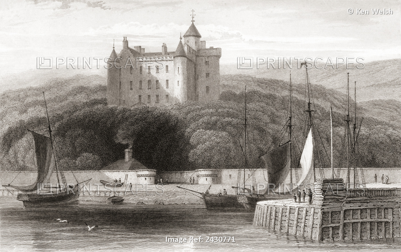 19th Century View Of Dunrobin Castle, Sutherland, Scotland. From Churton's ...