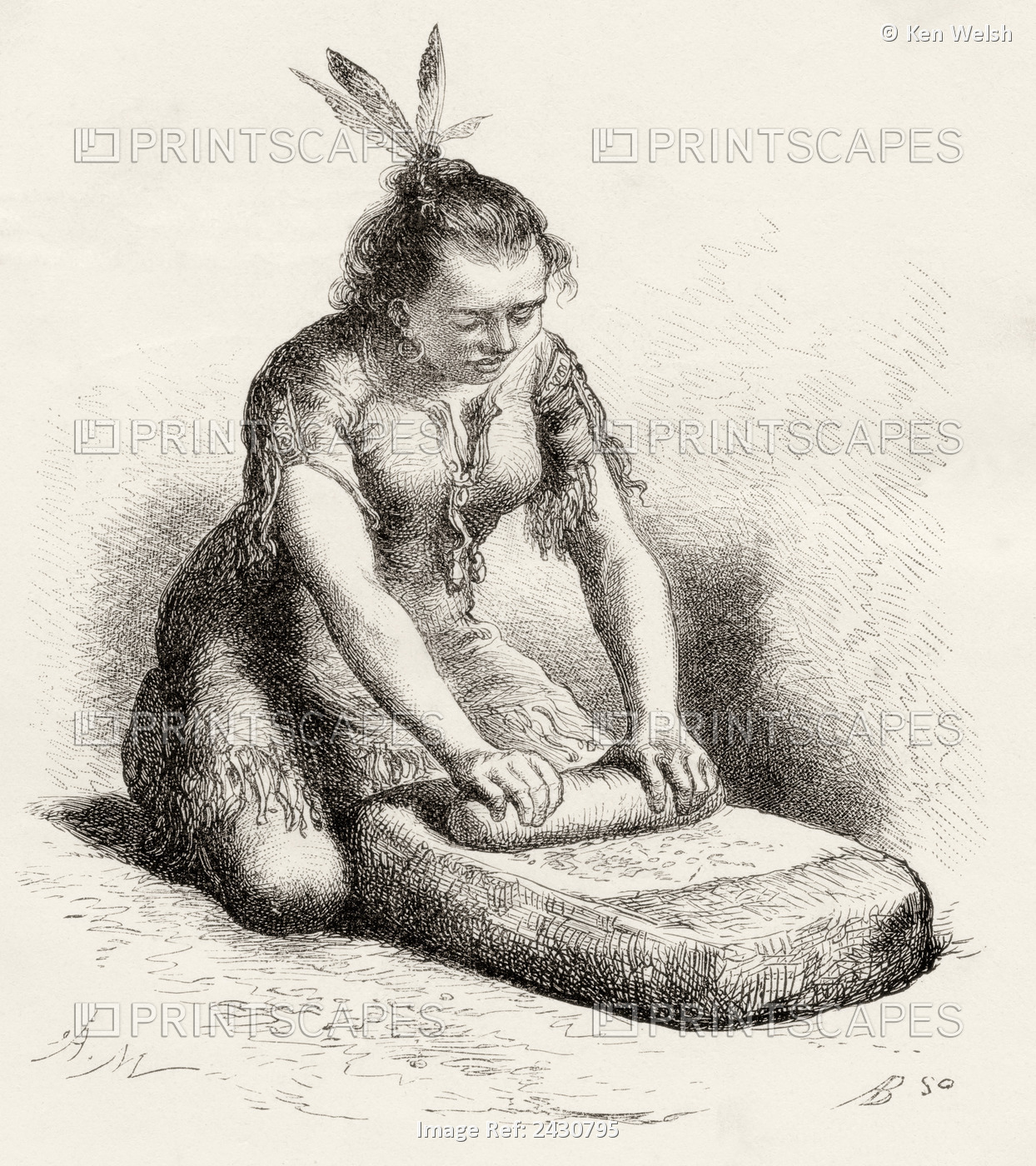 A Native Guayan Woman Crushing Grain. From Am