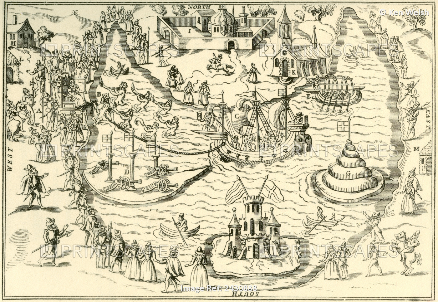 The Great Pond At Elvetham In 1591, The Scene Of The Entertainment Given By The ...