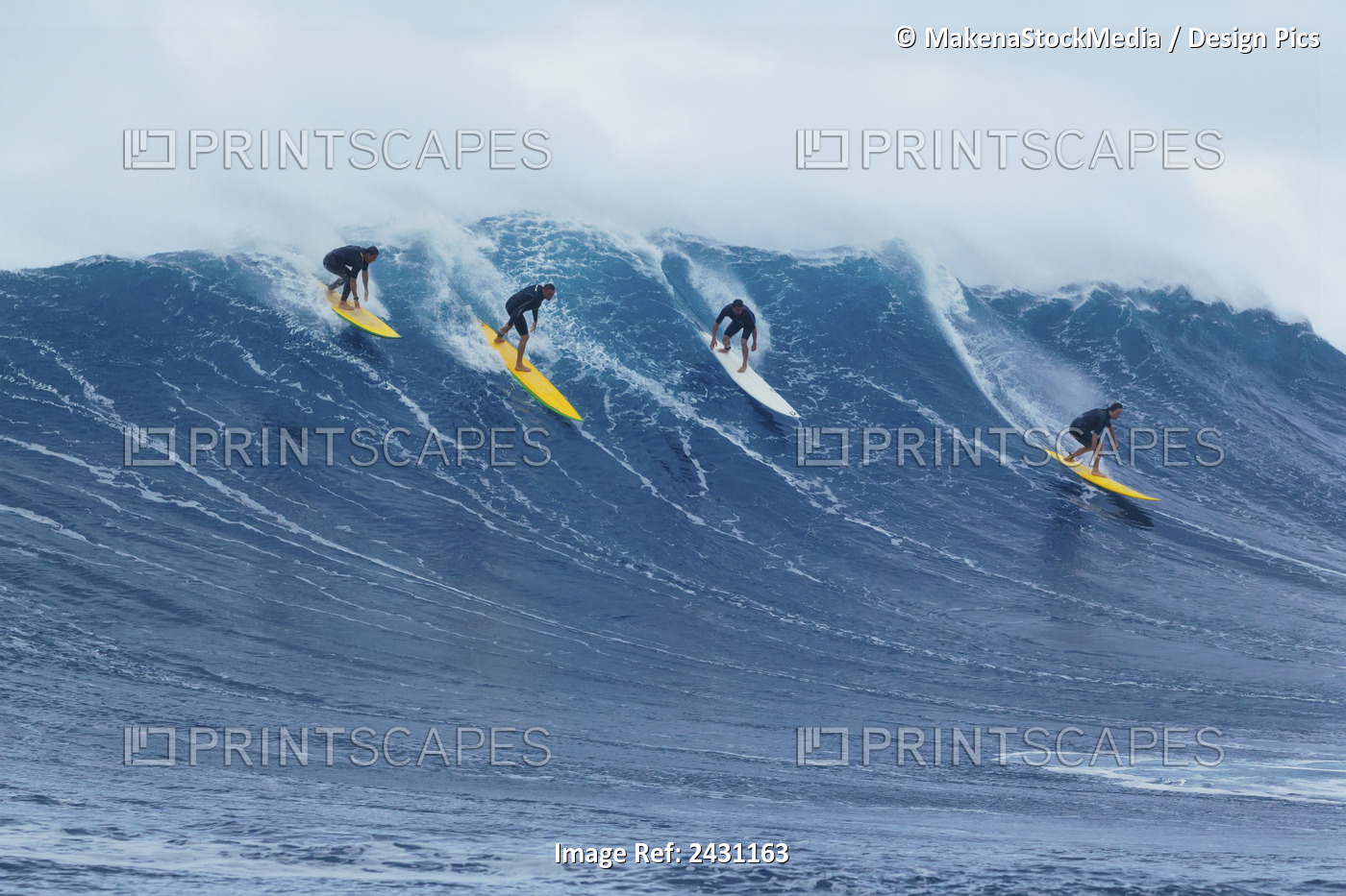 Professional Surfers Paddling Into Large Waves At The Infamous Big Wave Spot ...