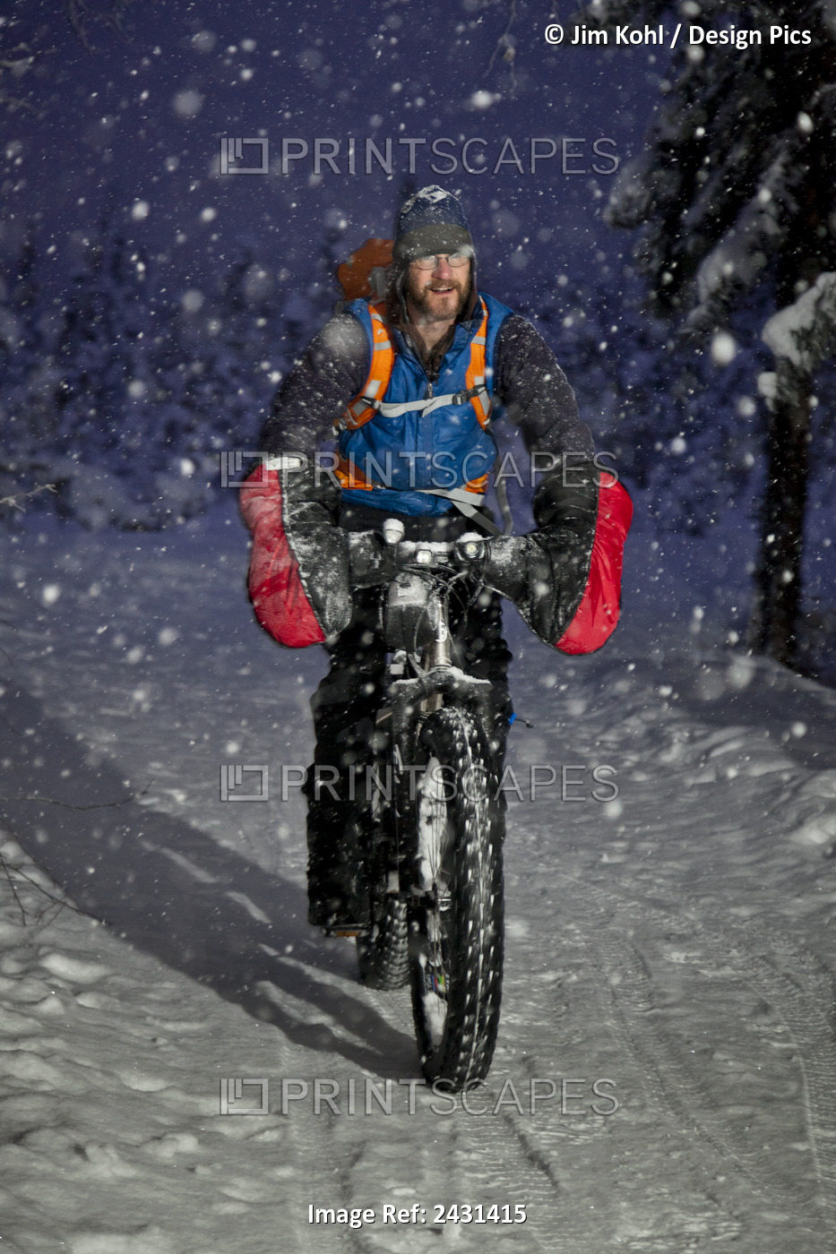 Winter Cyclist Riding His Fatbike On The Chester Creek Trail In Anchorage, ...
