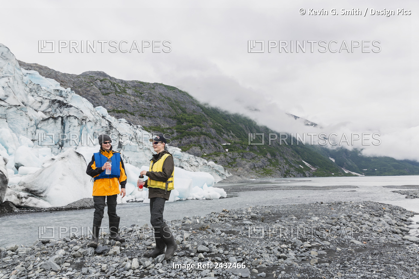 Teenage Boys Standing In Front Of Shoup Glacier And Chugach Mountains, Shoup ...