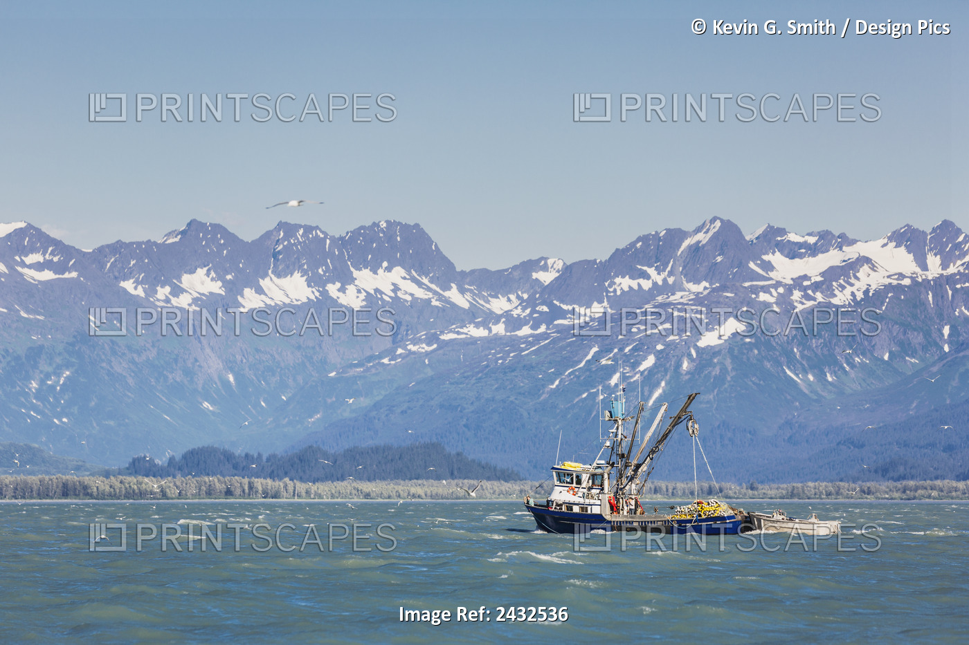 Commercial Fishing Boat Returning To Valdez With The Scenic Chugach Mountains ...