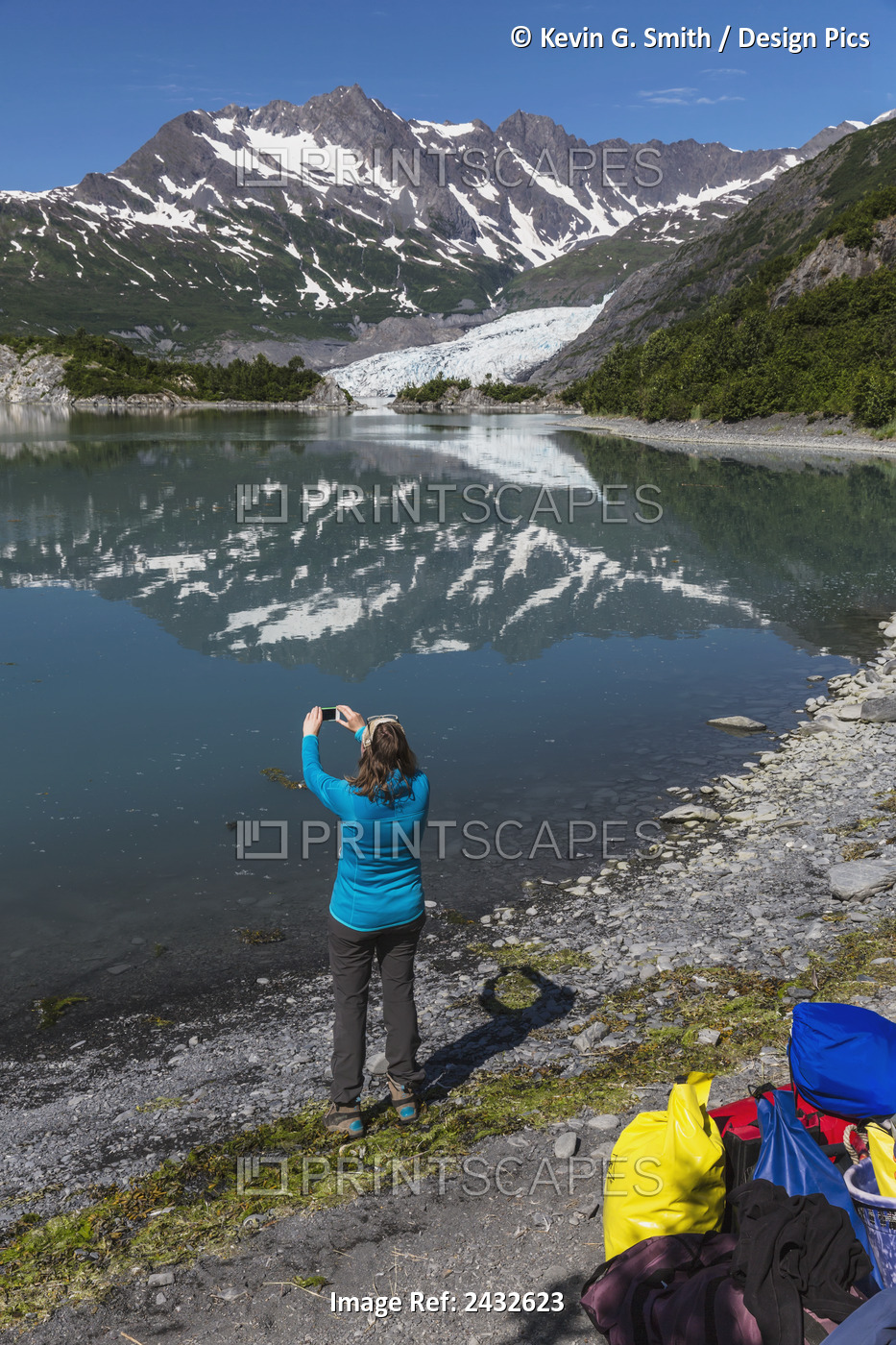 Woman Photographs Scenic Shoup Bay, Shoup Bay State Marine Park, Prince William ...