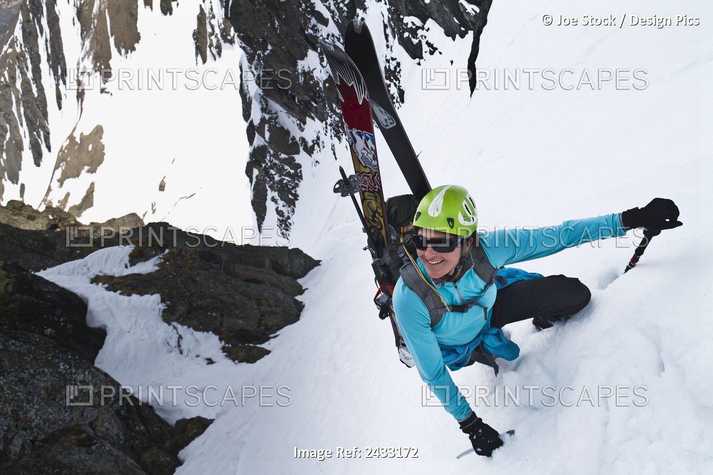 Backcountry Skier On East Twin Peak Near Eklutna, Chugach Mountains, ...