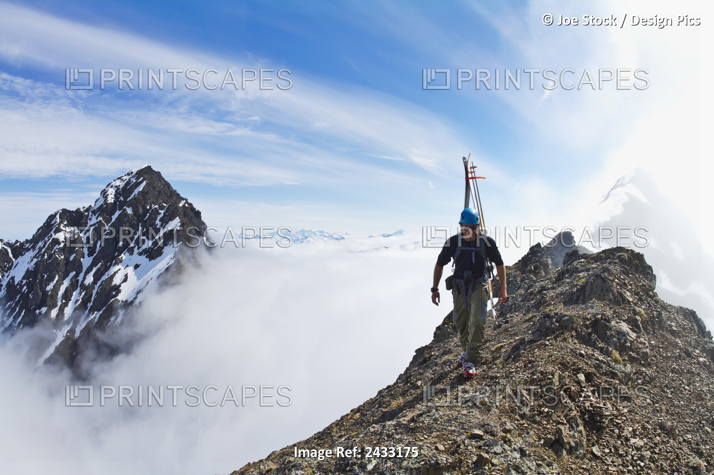 Backcountry Skier On West Twin Peak Near Eklutna, Western Chugach Mountains, ...
