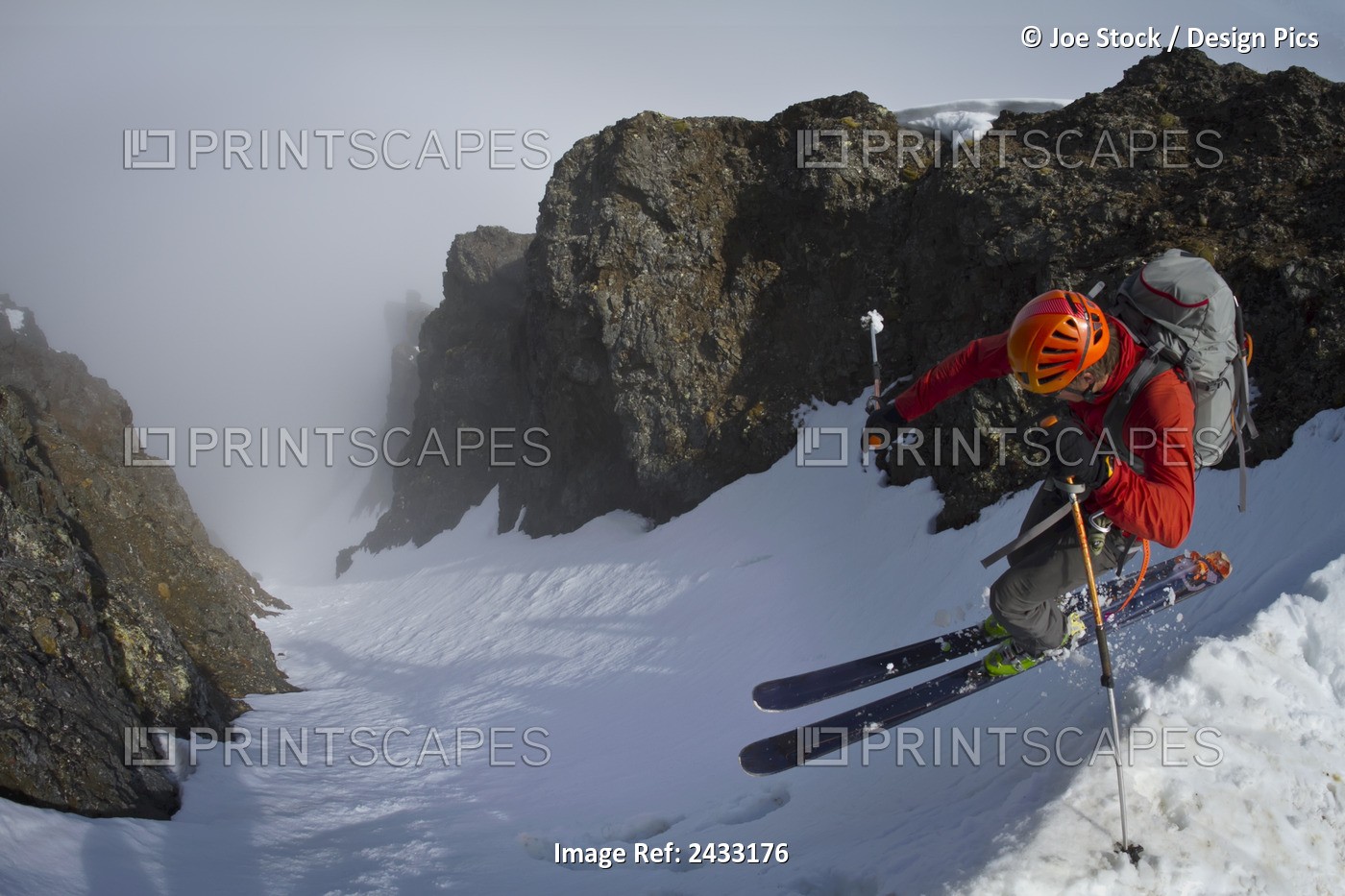 Backcountry Skier On West Twin Peak Near Eklutna, Western Chugach Mountains, ...