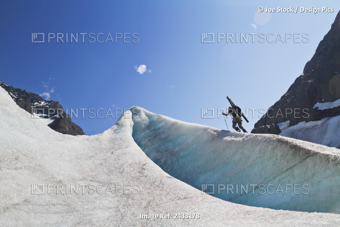 Backcountry Skier Above The Eklutna Glacier, Western Chugach Mountains, ...